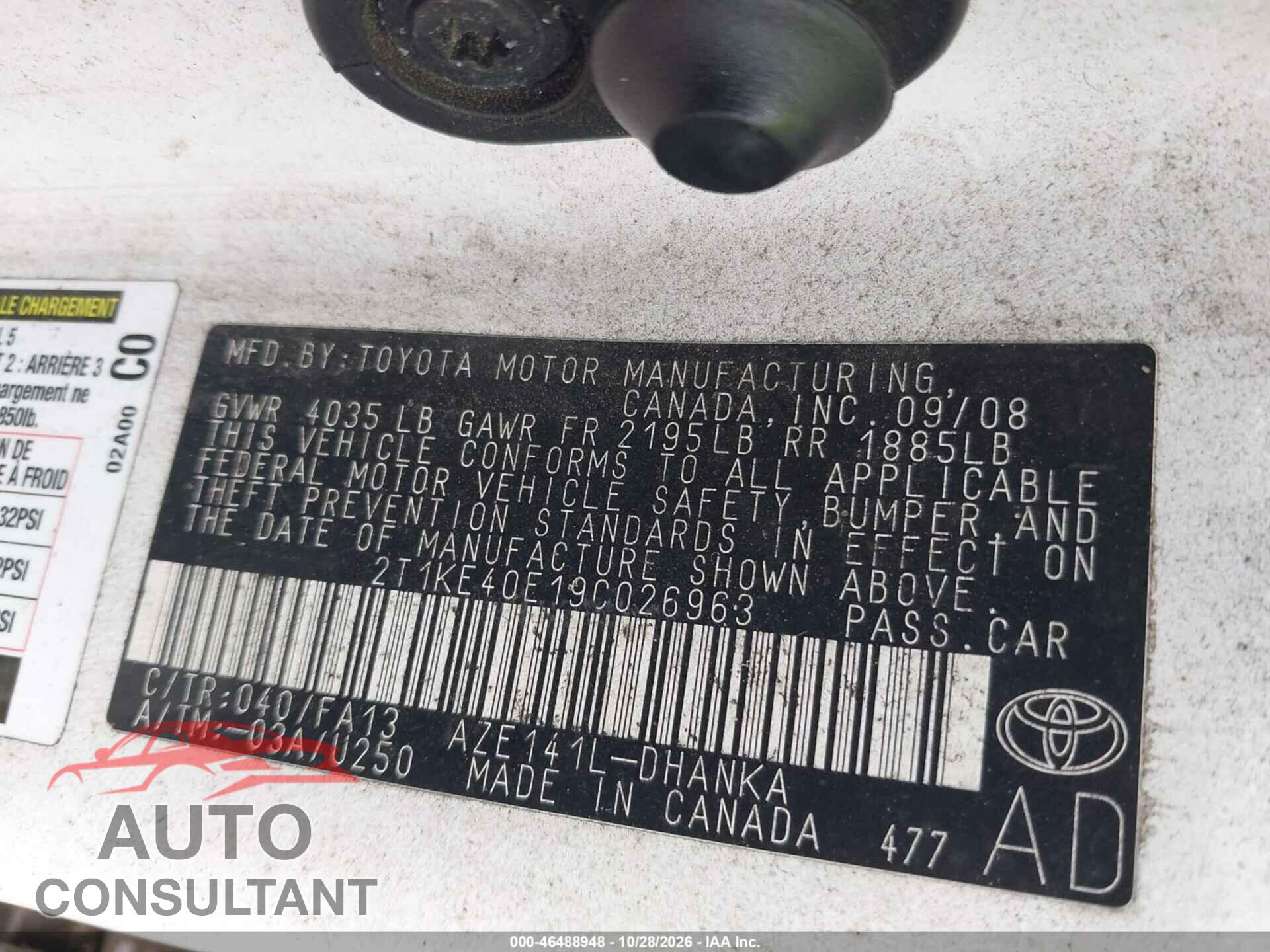 TOYOTA MATRIX 2009 - 2T1KE40E19C026963
