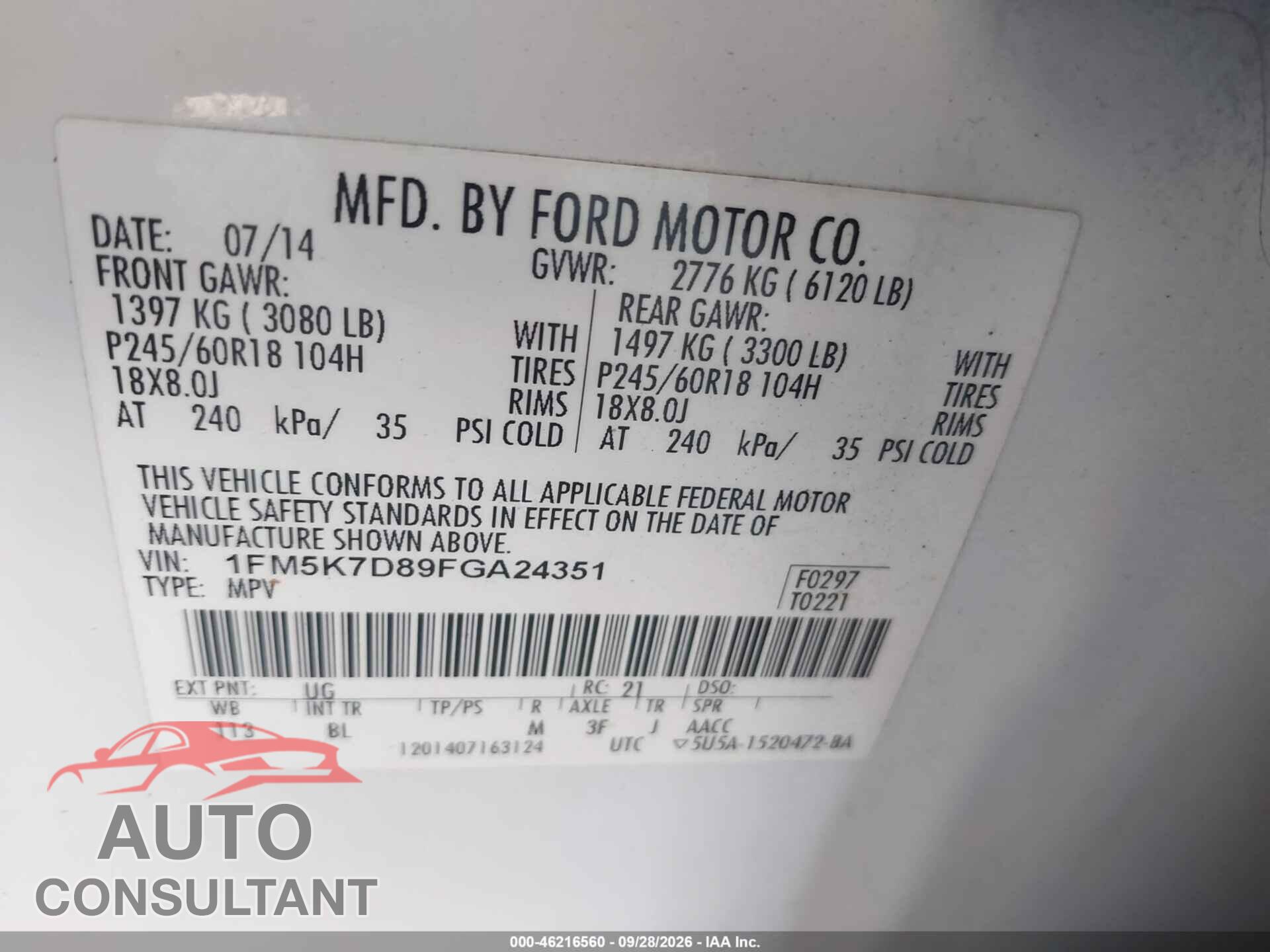 FORD EXPLORER 2015 - 1FM5K7D89FGA24351