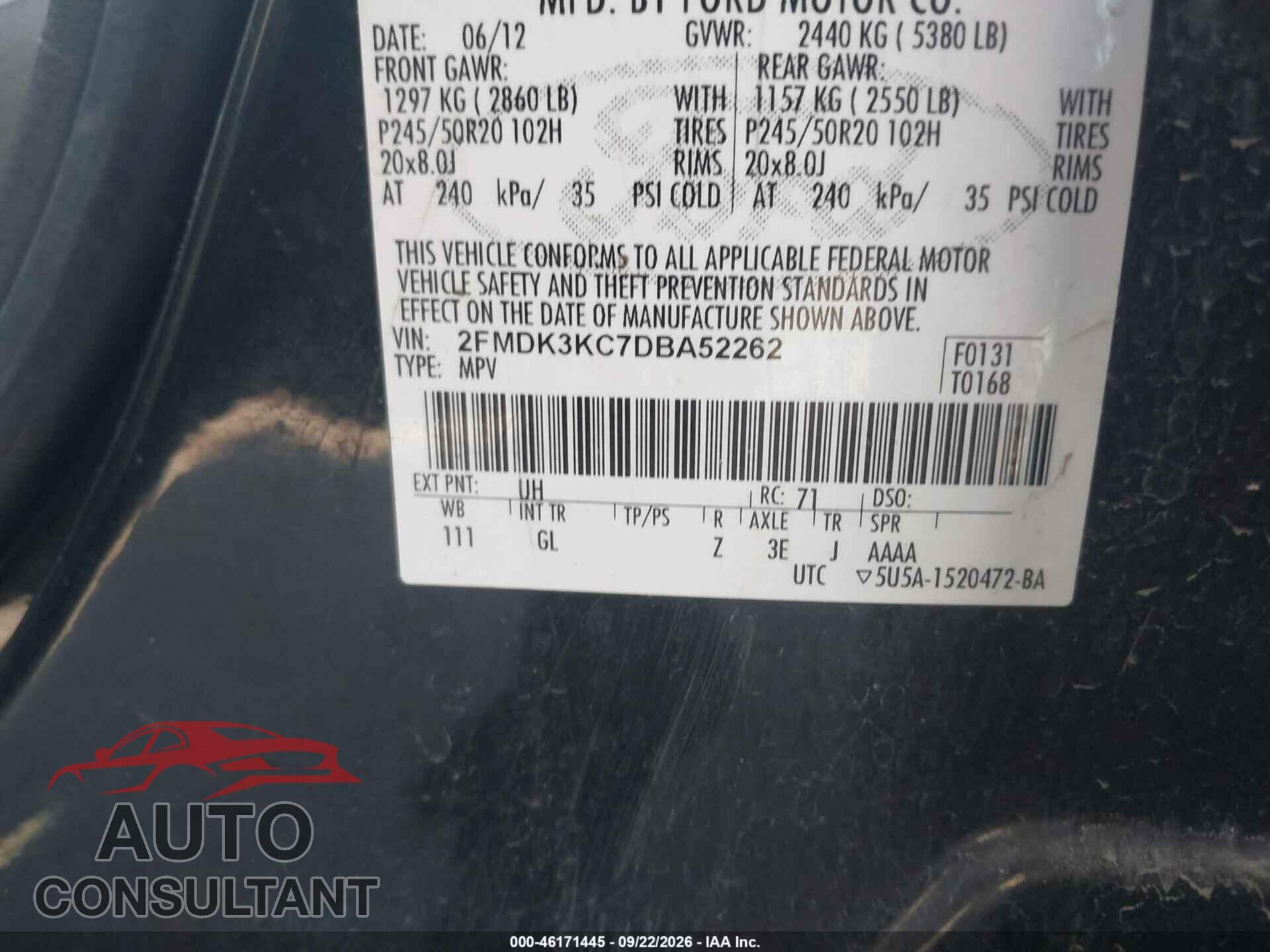 FORD EDGE 2013 - 2FMDK3KC7DBA52262