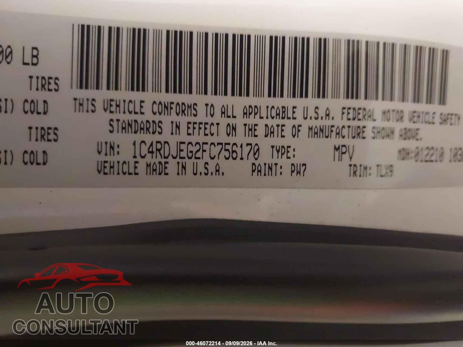 DODGE DURANGO 2015 - 1C4RDJEG2FC756170