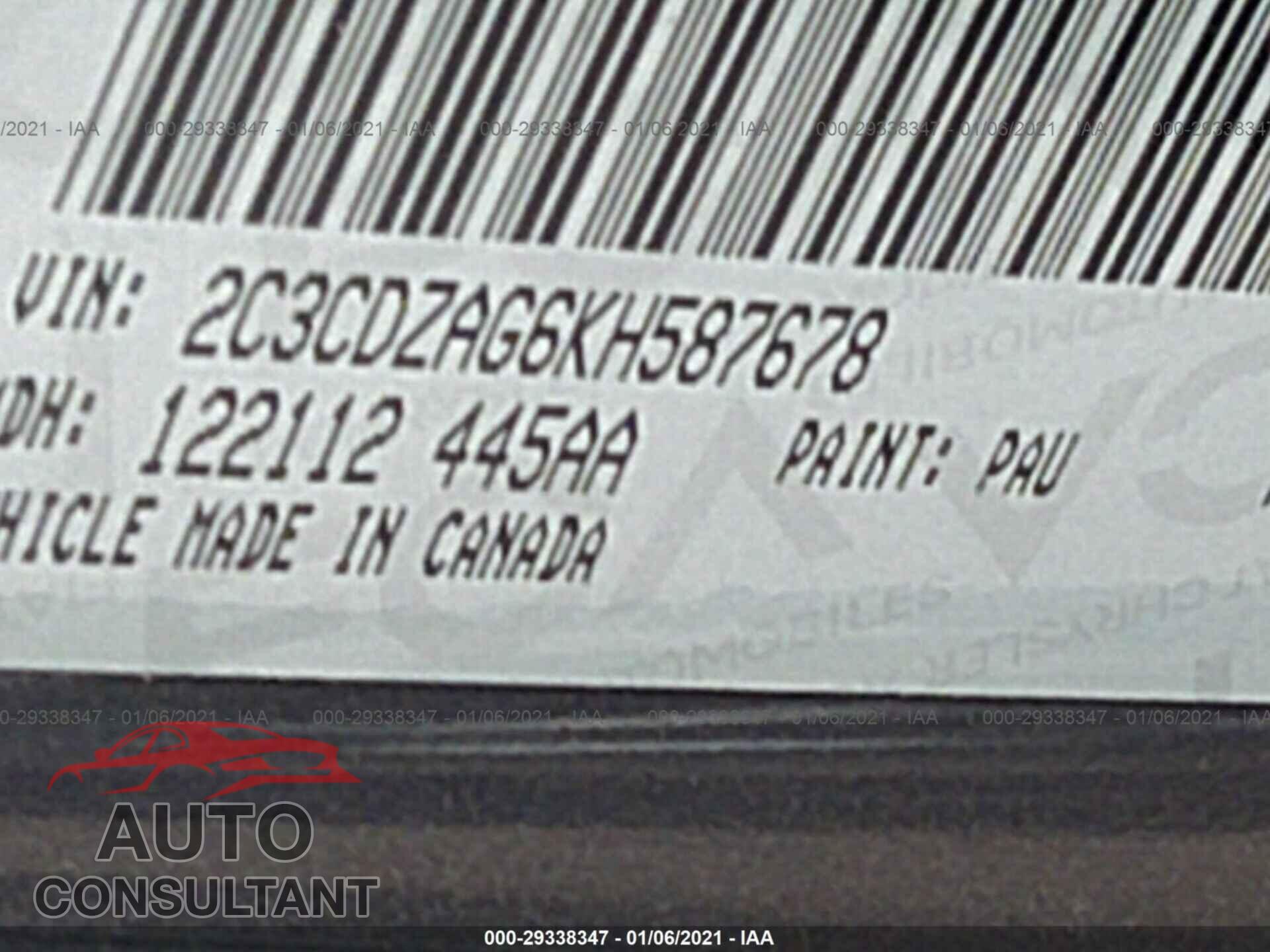 DODGE CHALLENGER 2019 - 2C3CDZAG6KH587678