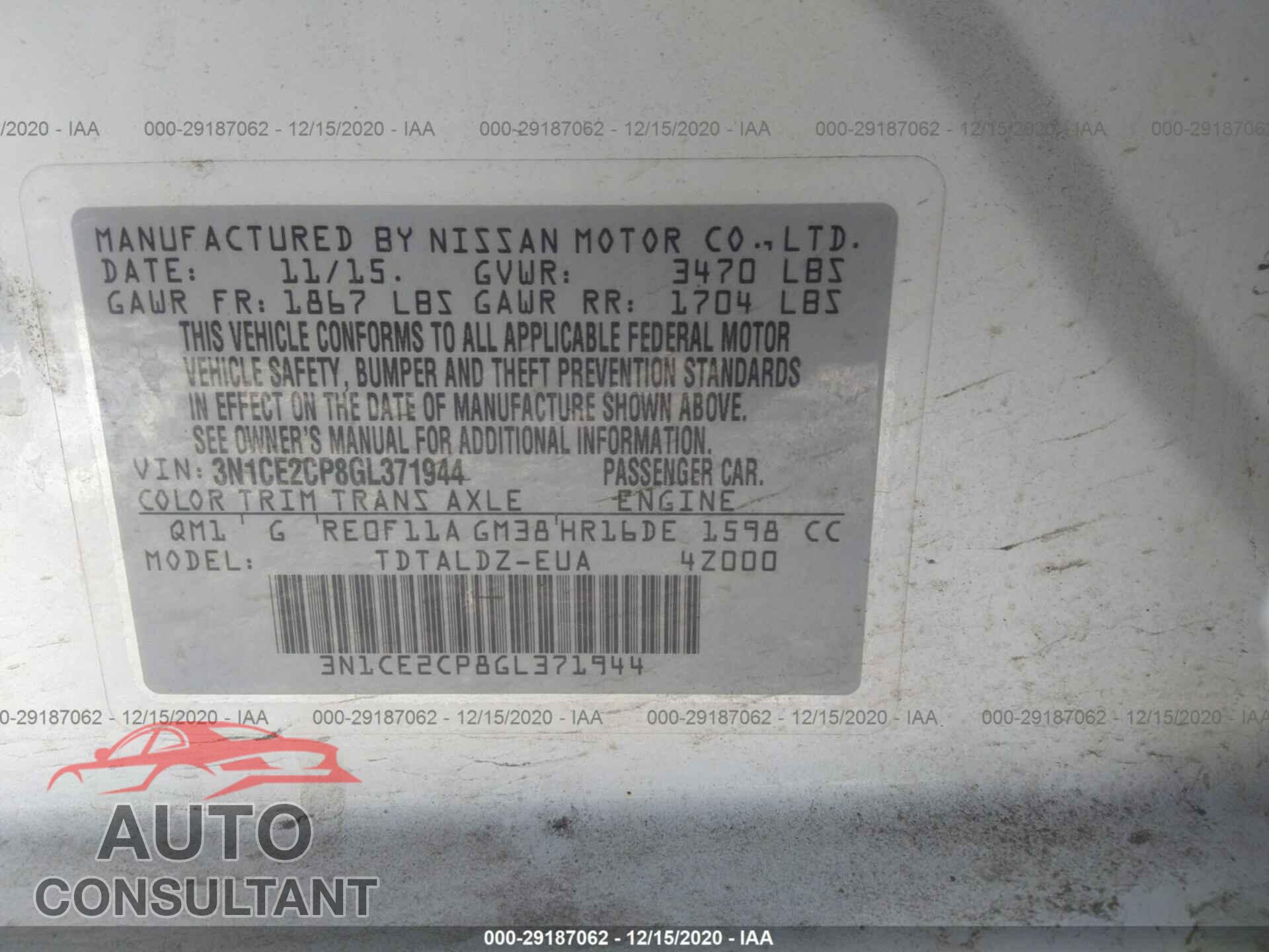 NISSAN VERSA NOTE 2016 - 3N1CE2CP8GL371944