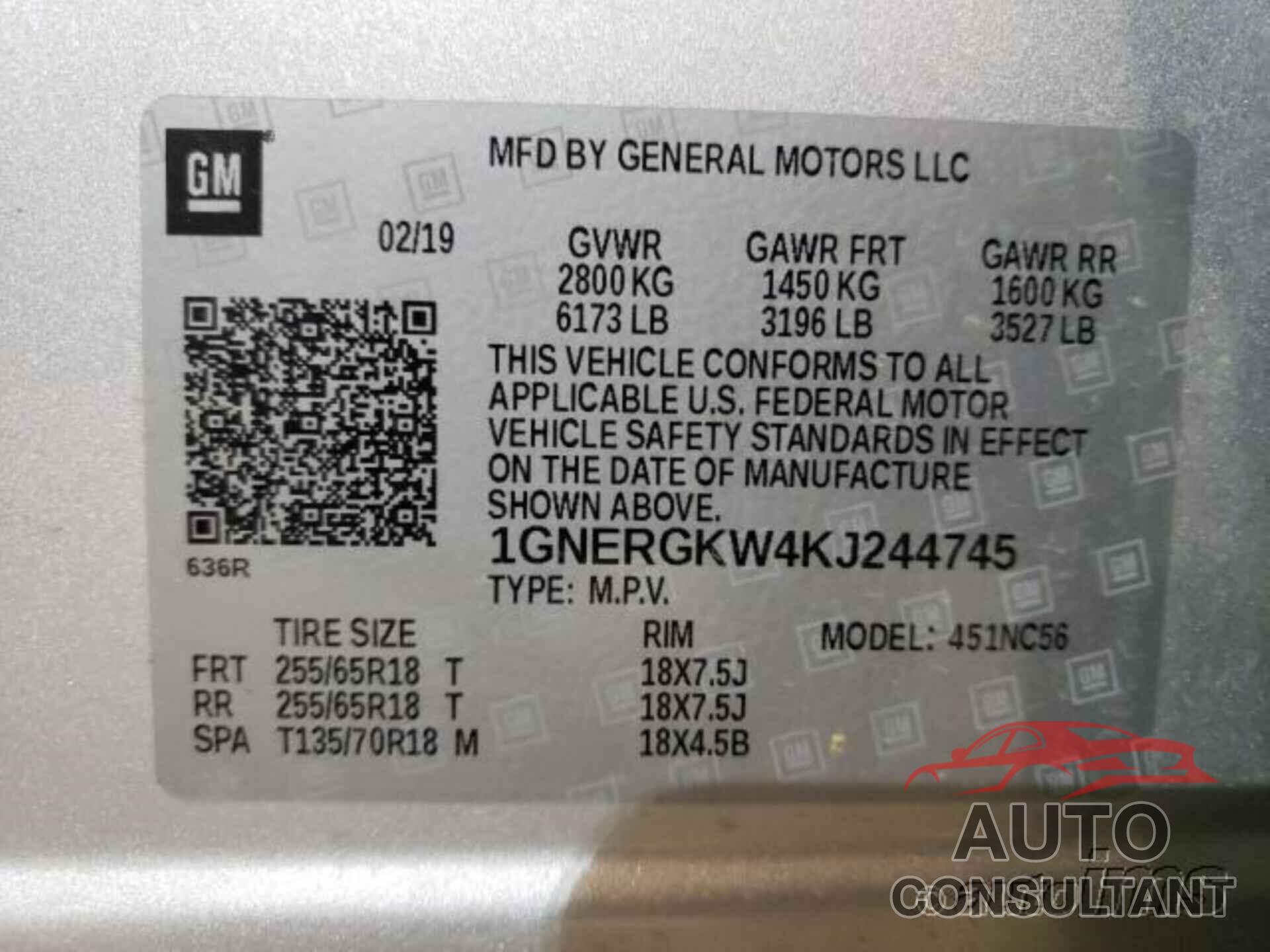 CHEVROLET TRAVERSE 2019 - 1GNERGKW4KJ244745