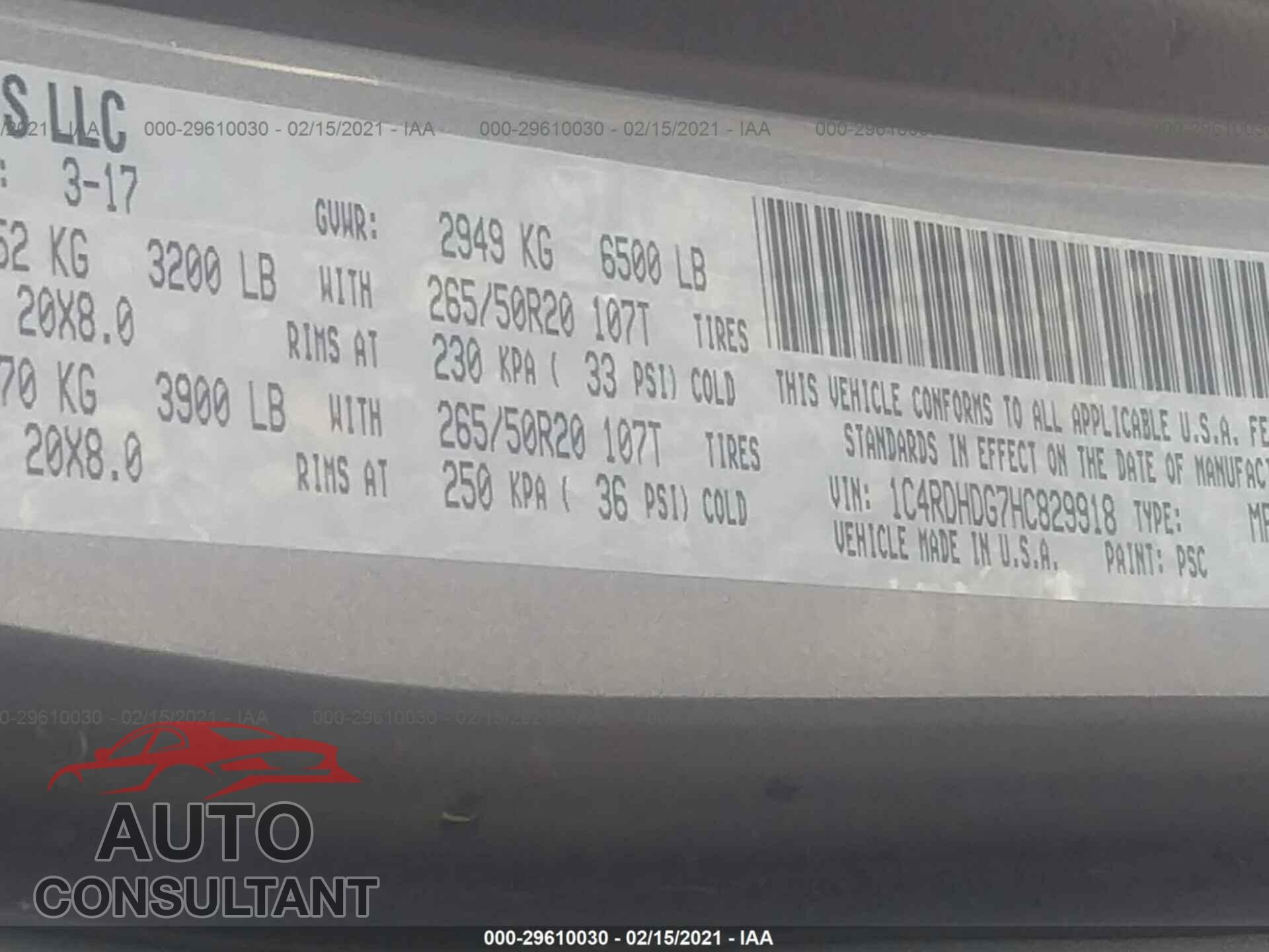 DODGE DURANGO 2017 - 1C4RDHDG7HC829918