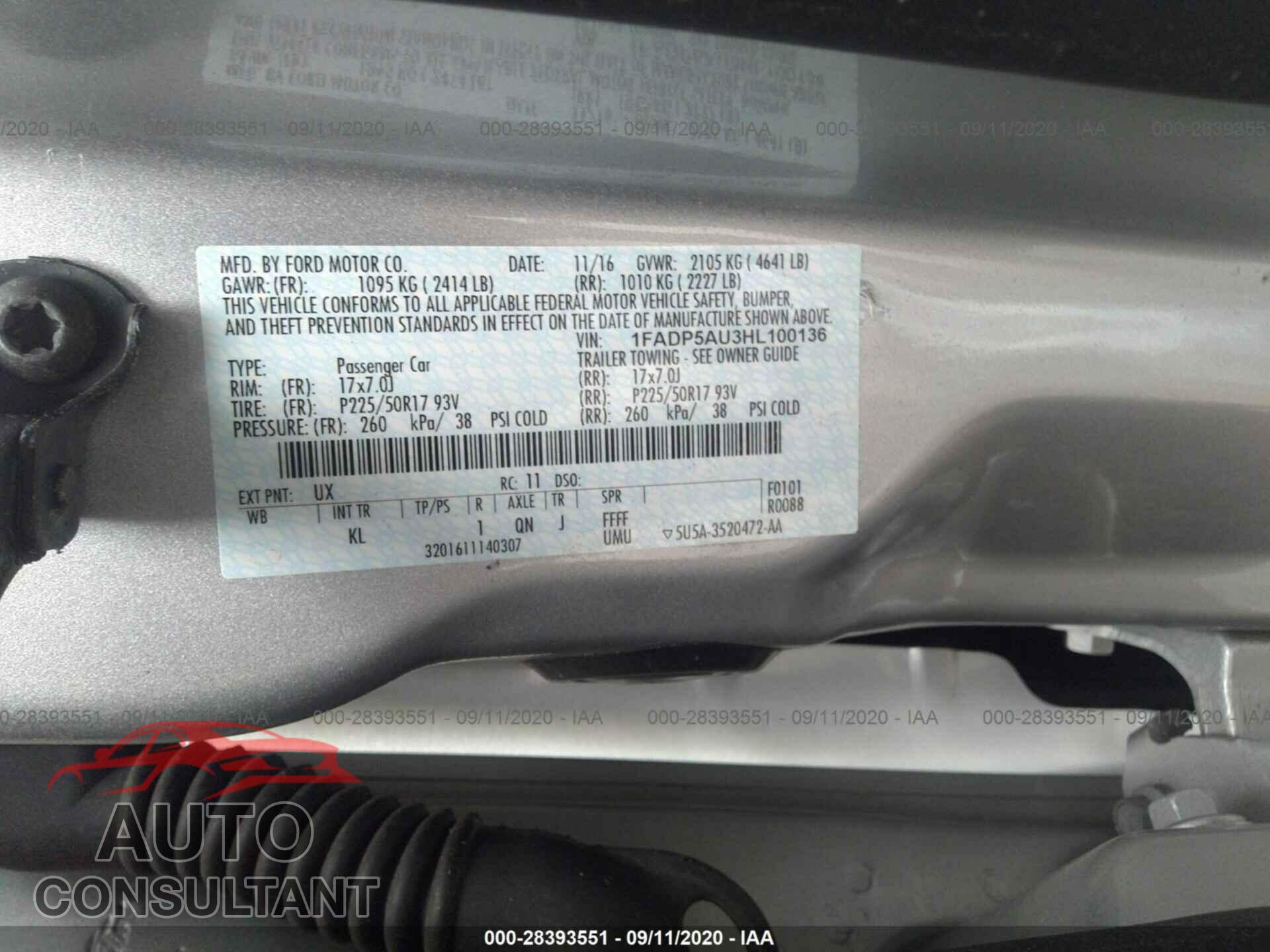 FORD C-MAX HYBRID 2017 - 1FADP5AU3HL100136