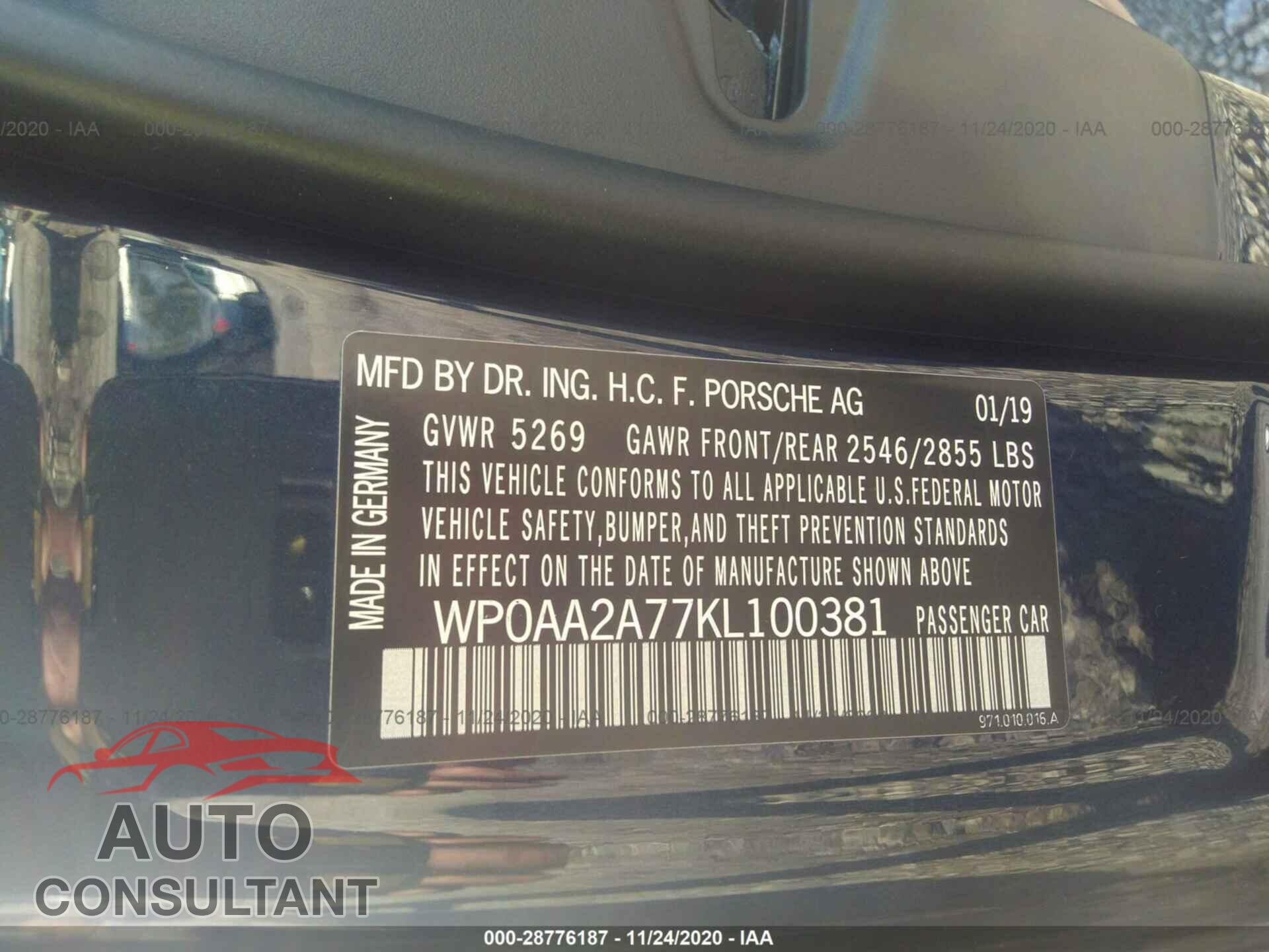 PORSCHE PANAMERA 2019 - WP0AA2A77KL100381