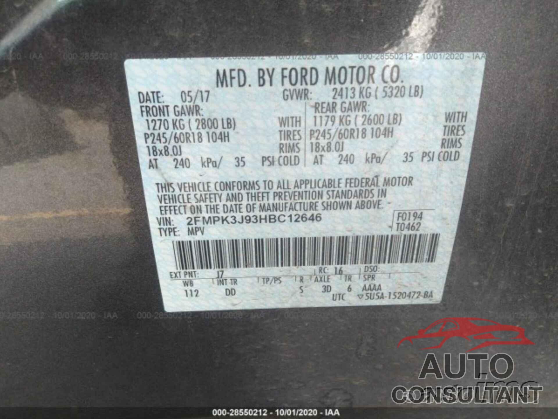 FORD EDGE 2017 - 2FMPK3J93HBC12646