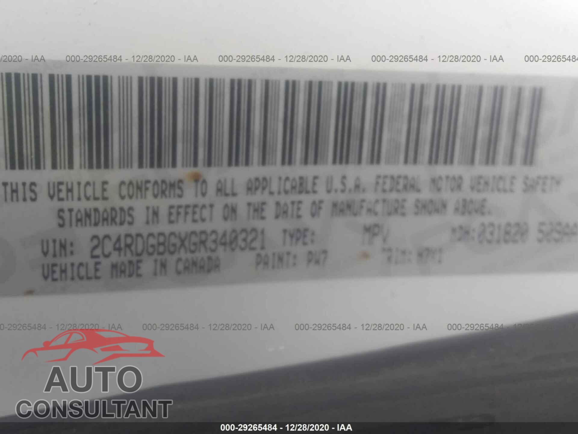 DODGE GRAND CARAVAN 2016 - 2C4RDGBGXGR340321