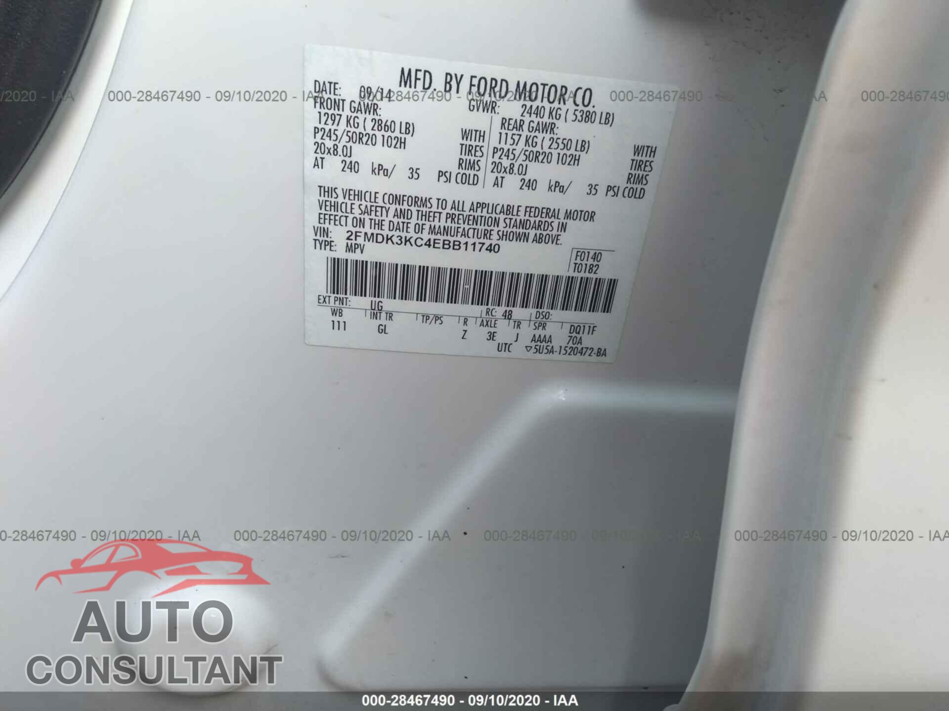 FORD EDGE 2014 - 2FMDK3KC4EBB11740
