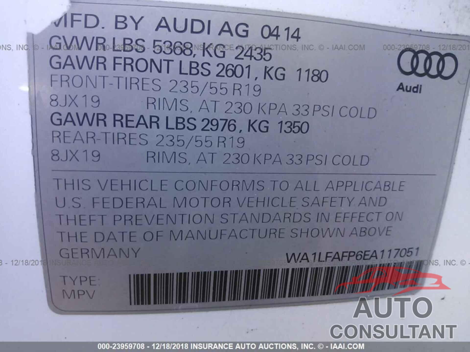 AUDI Q5 2014 - WA1LFAFP6EA117051