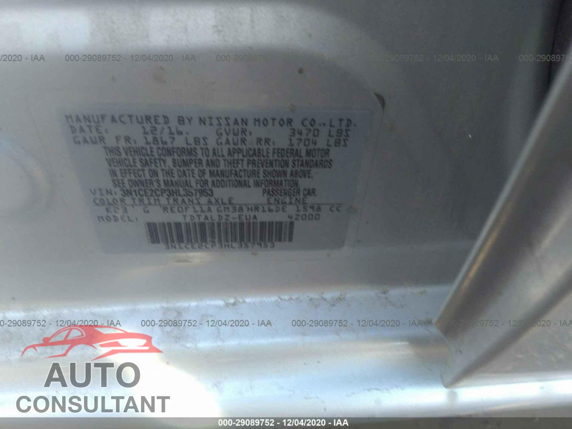 NISSAN VERSA NOTE 2017 - 3N1CE2CP3HL357953