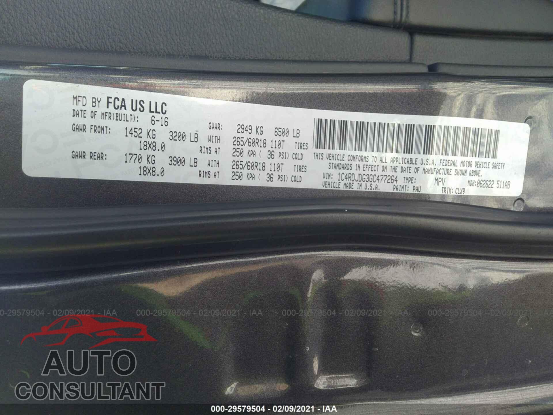DODGE DURANGO 2016 - 1C4RDJDG3GC477264