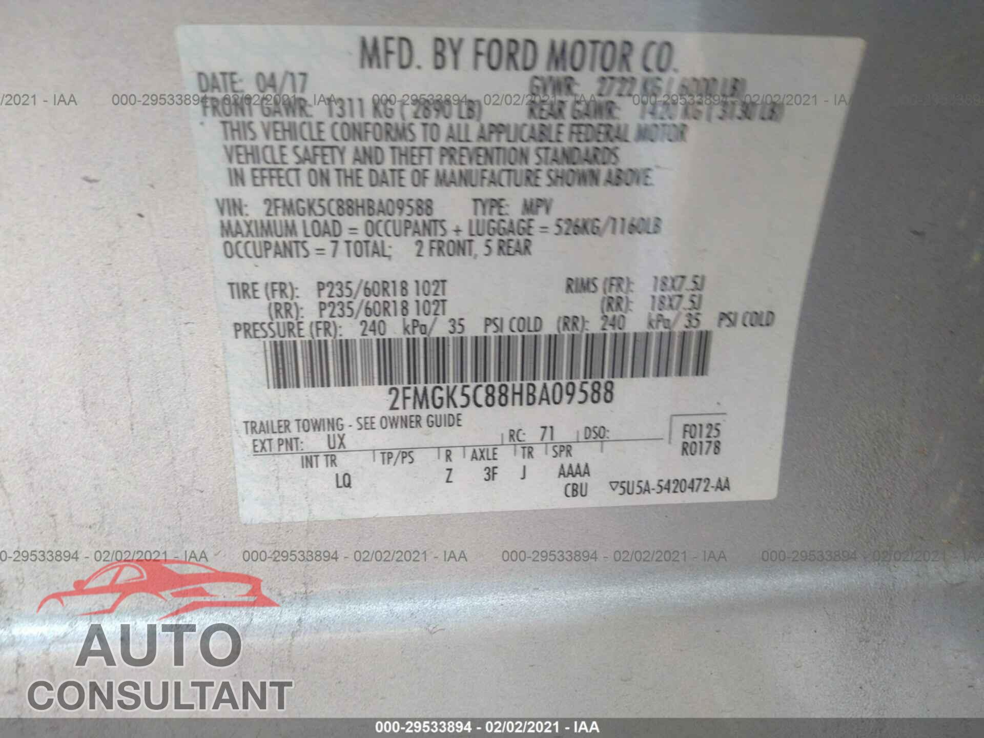FORD FLEX 2017 - 2FMGK5C88HBA09588
