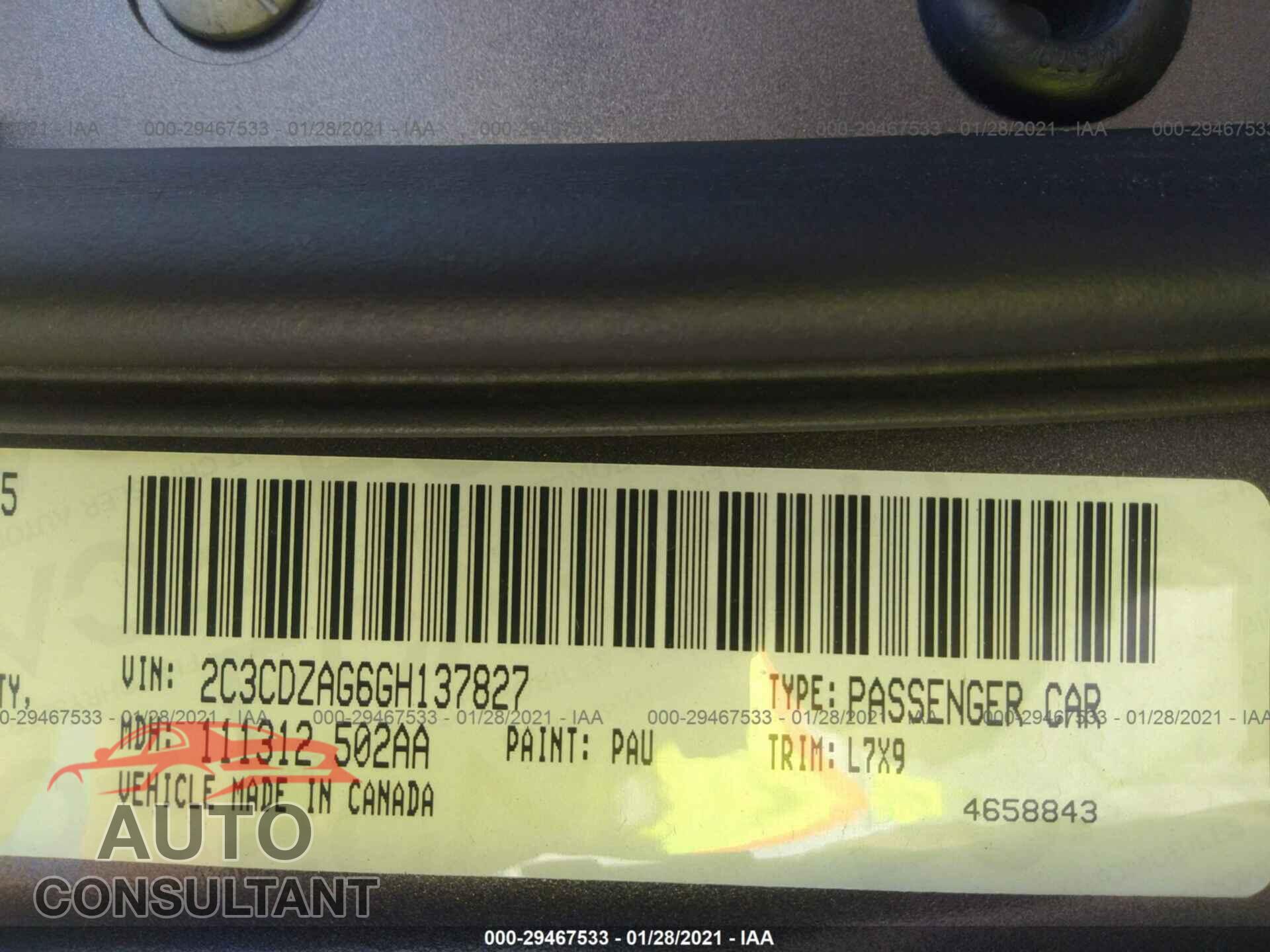 DODGE CHALLENGER 2016 - 2C3CDZAG6GH137827