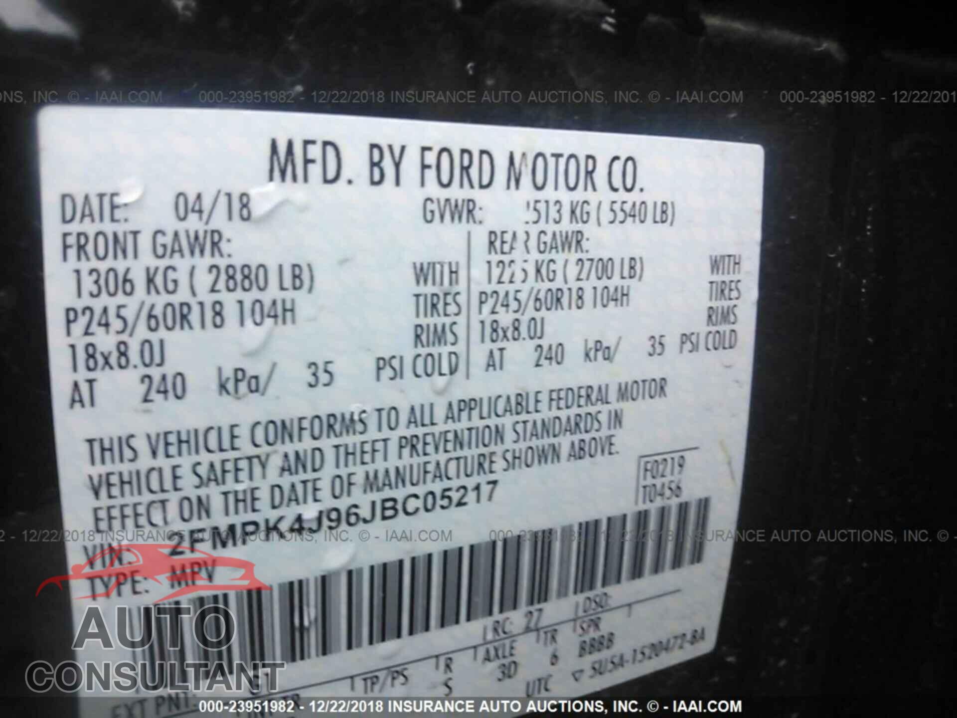 FORD EDGE 2018 - 2FMPK4J96JBC05217