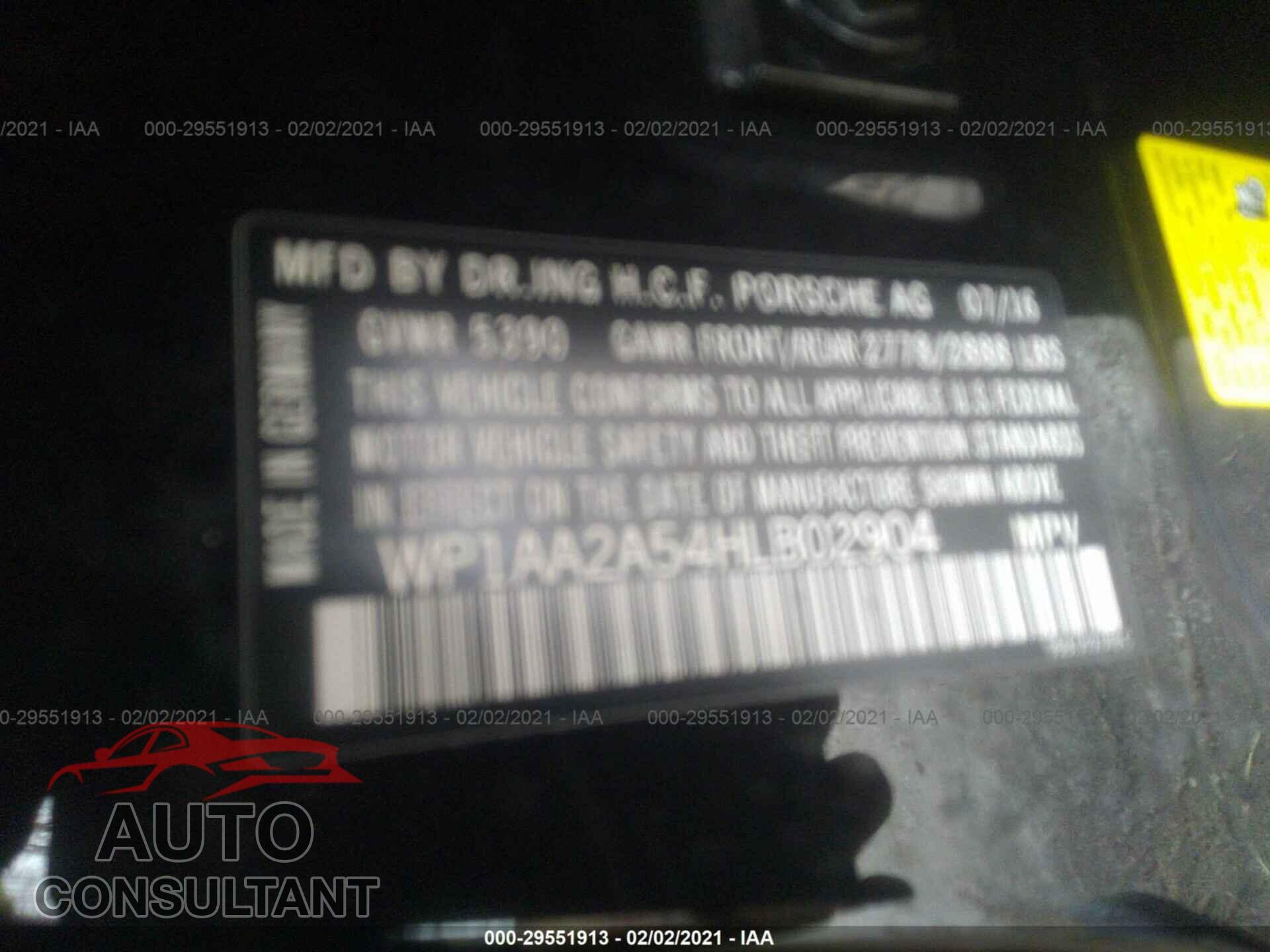 PORSCHE MACAN 2017 - WP1AA2A54HLB02904