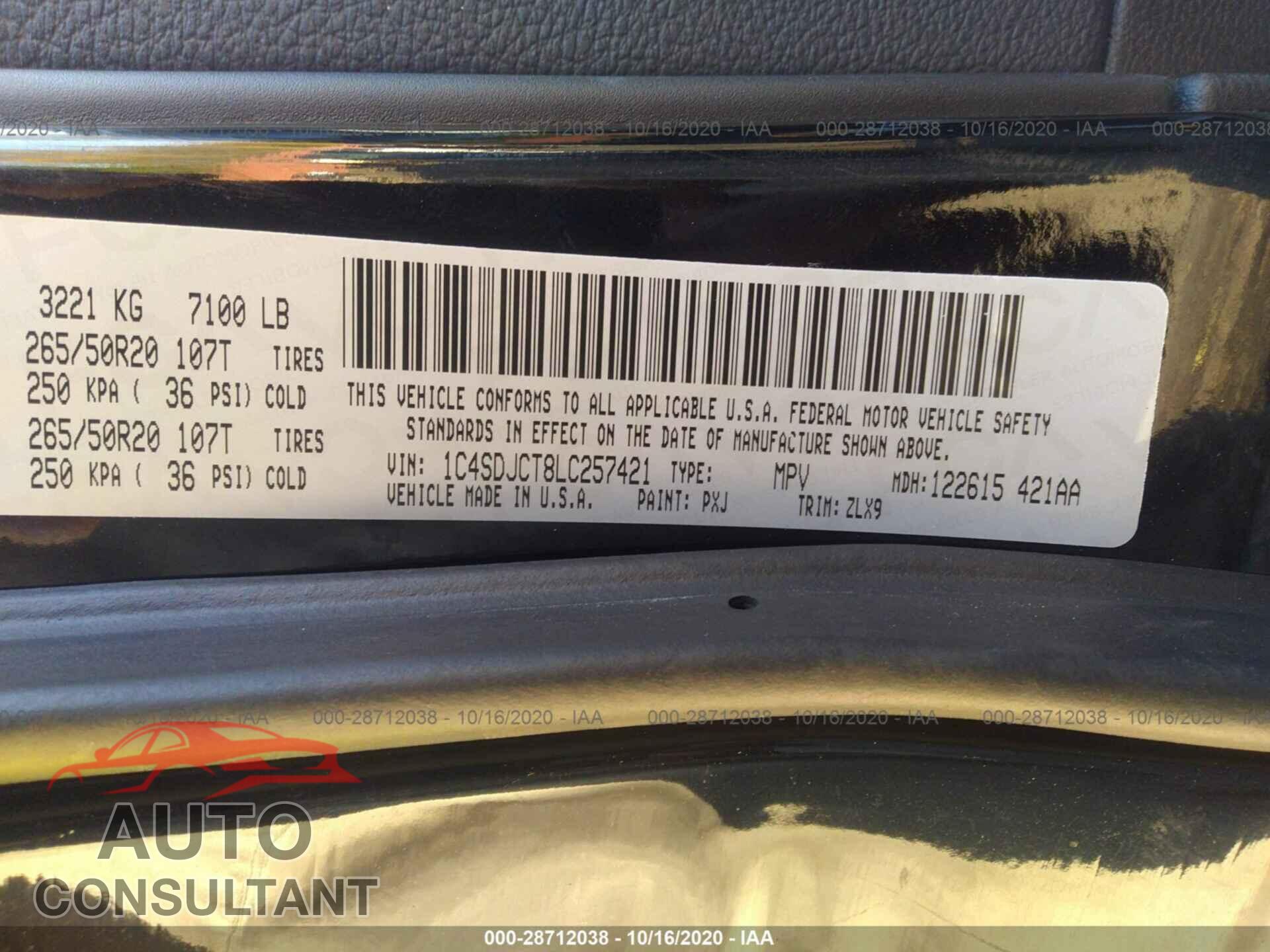 DODGE DURANGO 2020 - 1C4SDJCT8LC257421