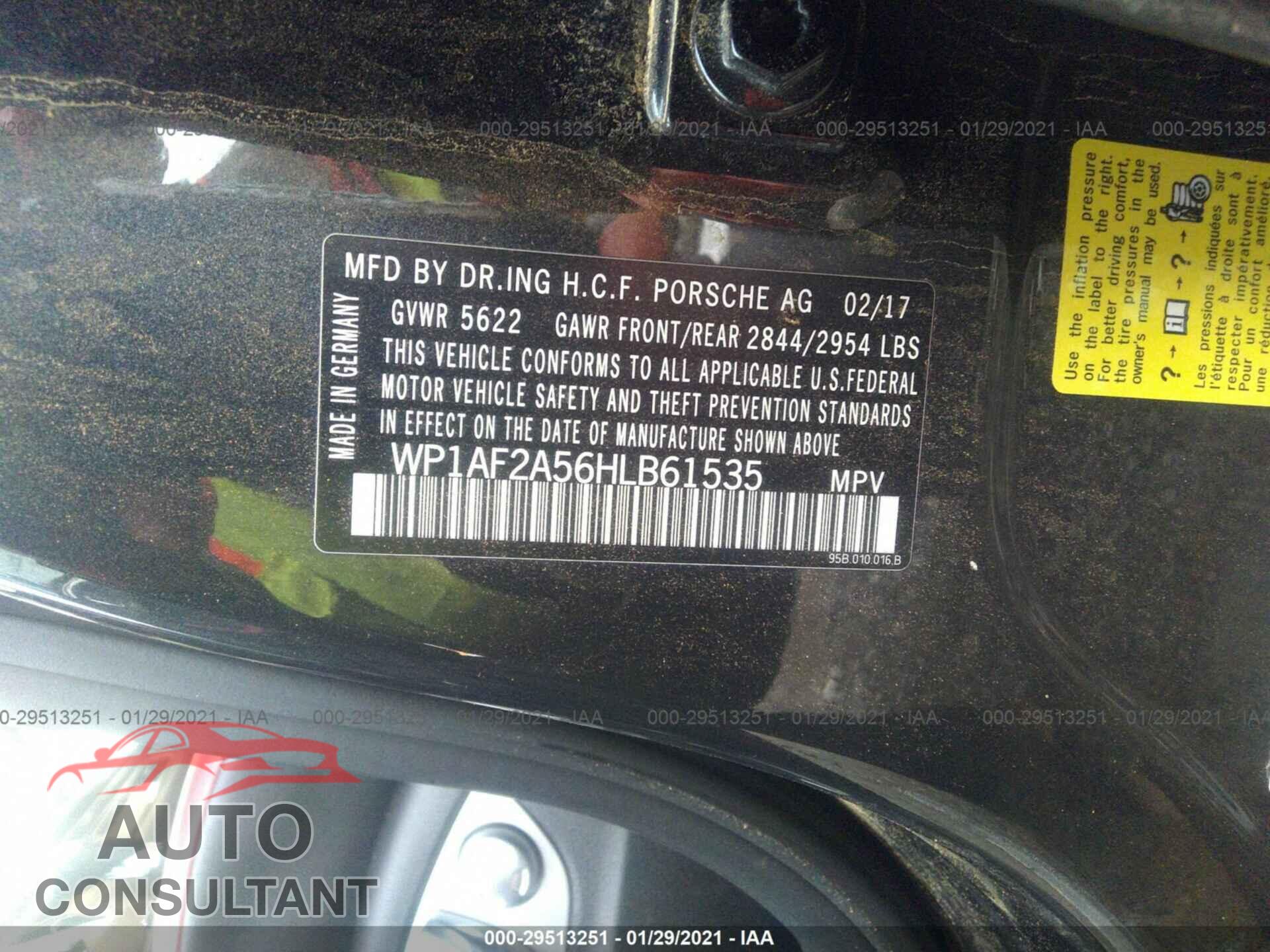 PORSCHE MACAN 2017 - WP1AF2A56HLB61535