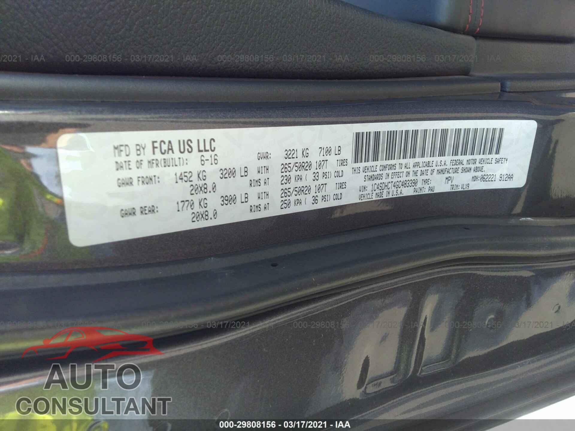 DODGE DURANGO 2016 - 1C4SDHCT4GC483390