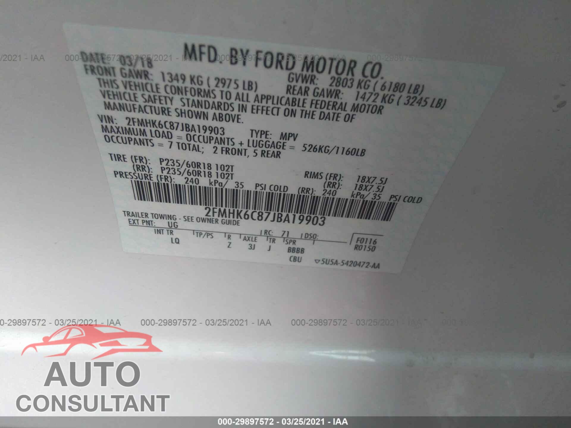 FORD FLEX 2018 - 2FMHK6C87JBA19903