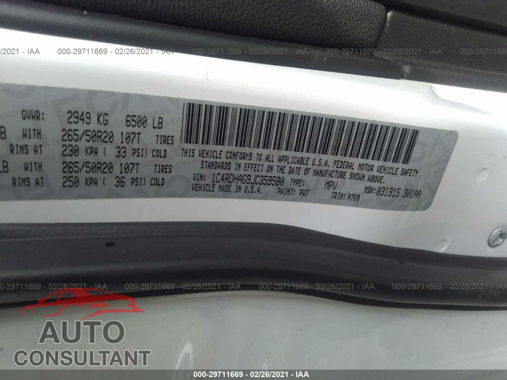 DODGE DURANGO 2018 - 1C4RDHAG9JC359580