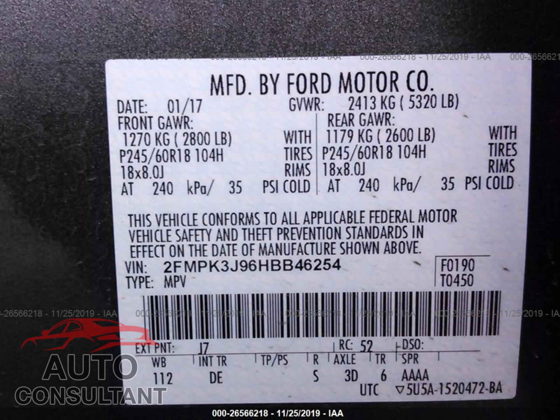 FORD EDGE 2017 - 2FMPK3J96HBB46254