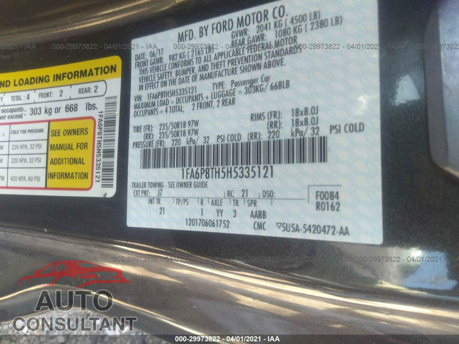 FORD MUSTANG 2017 - 1FA6P8TH5H5335121