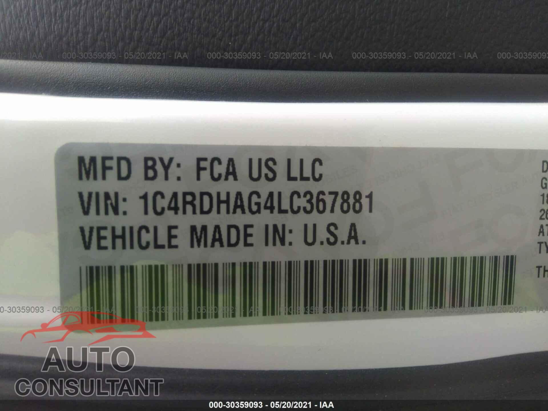 DODGE DURANGO 2020 - 1C4RDHAG4LC367881