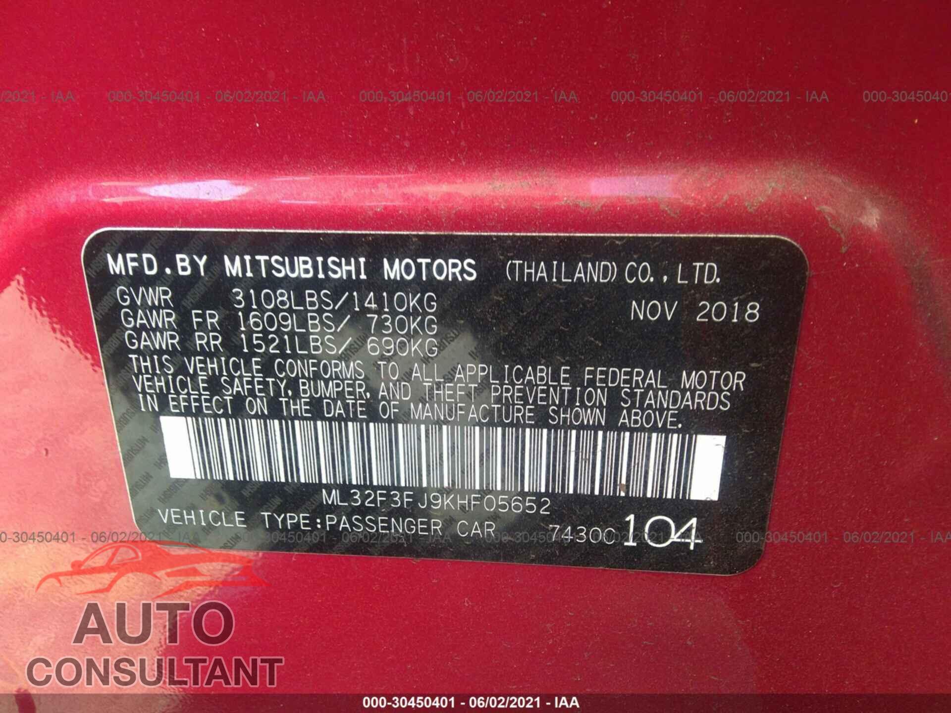MITSUBISHI MIRAGE G4 2019 - ML32F3FJ9KHF05652