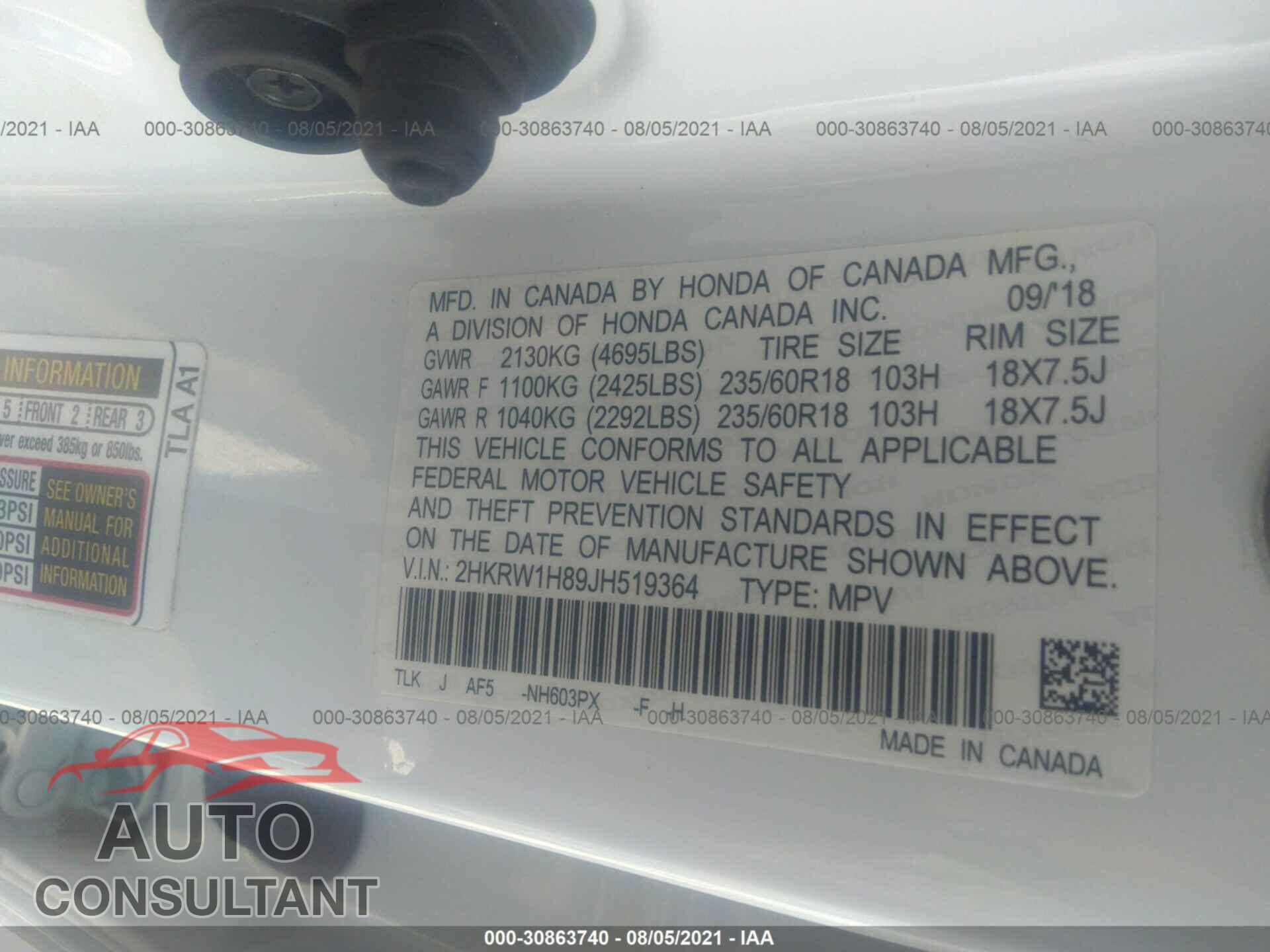 HONDA CR-V 2018 - 2HKRW1H89JH519364