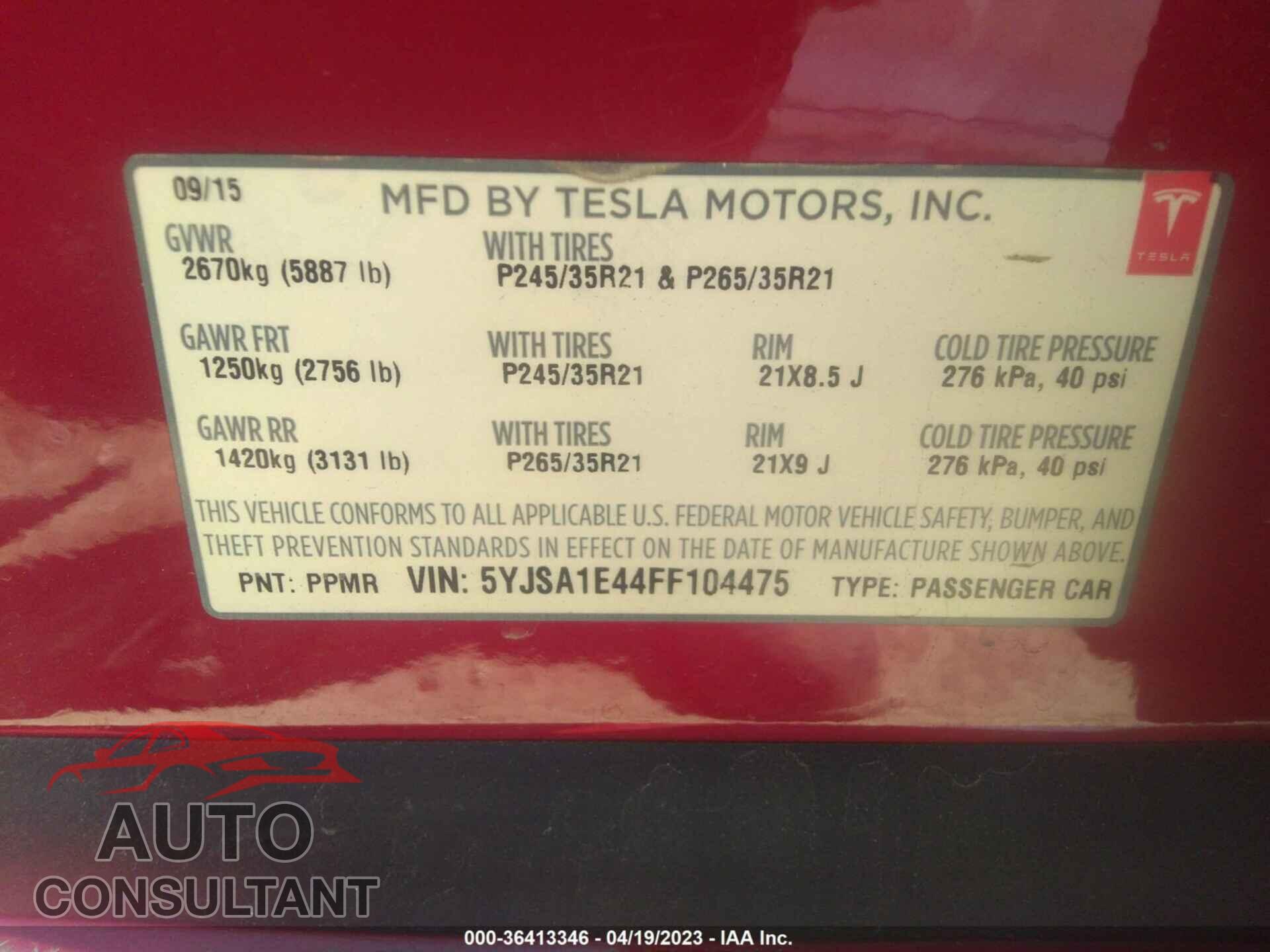 TESLA MODEL S 2015 - 5YJSA1E44FF104475