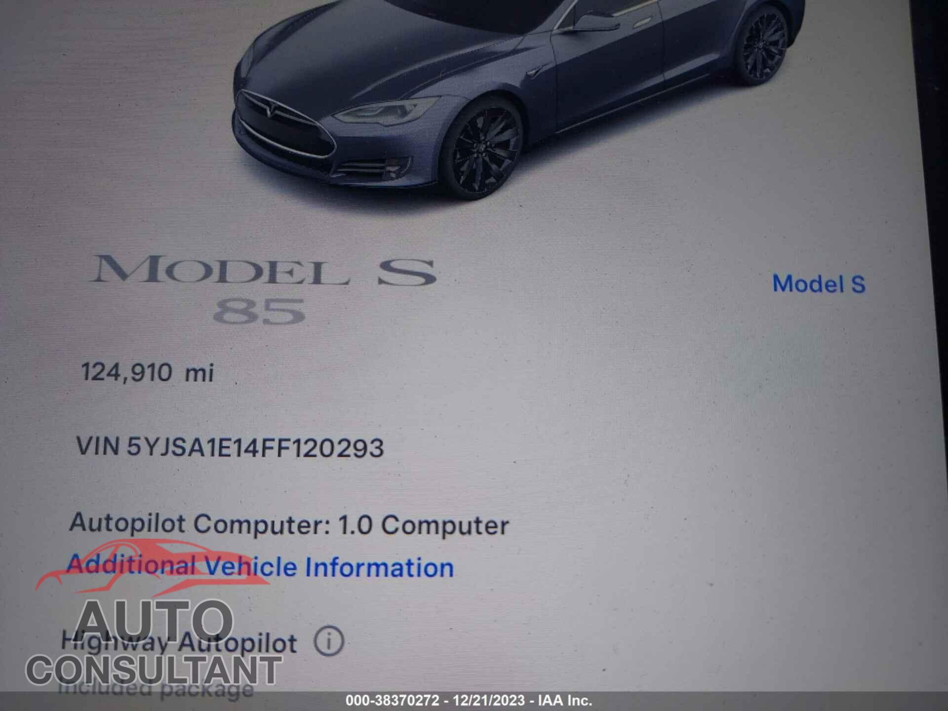 TESLA MODEL S 2015 - 5YJSA1E14FF120293