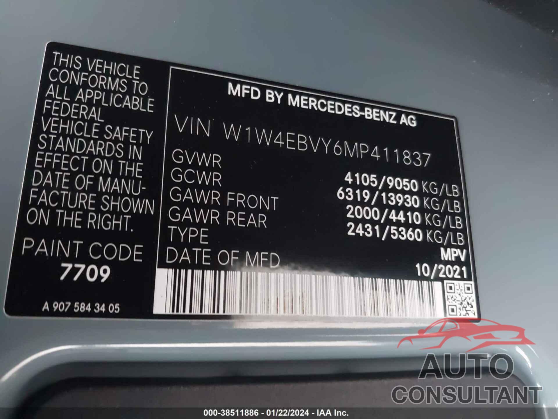 MERCEDES-BENZ SPRINTER 2500 2021 - W1W4EBVY6MP411837