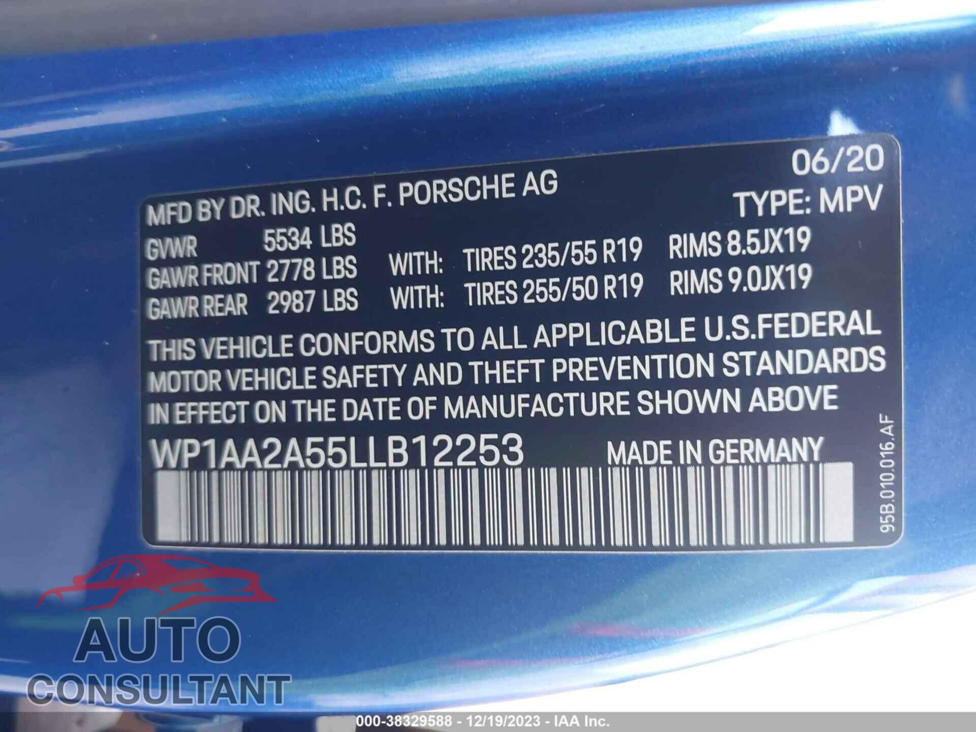 PORSCHE MACAN 2020 - WP1AA2A55LLB12253