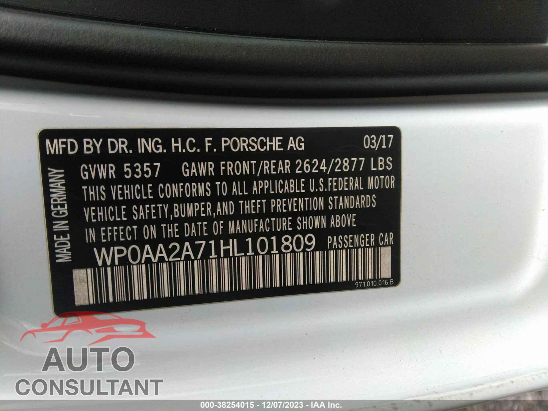 PORSCHE PANAMERA 2017 - WP0AA2A71HL101809