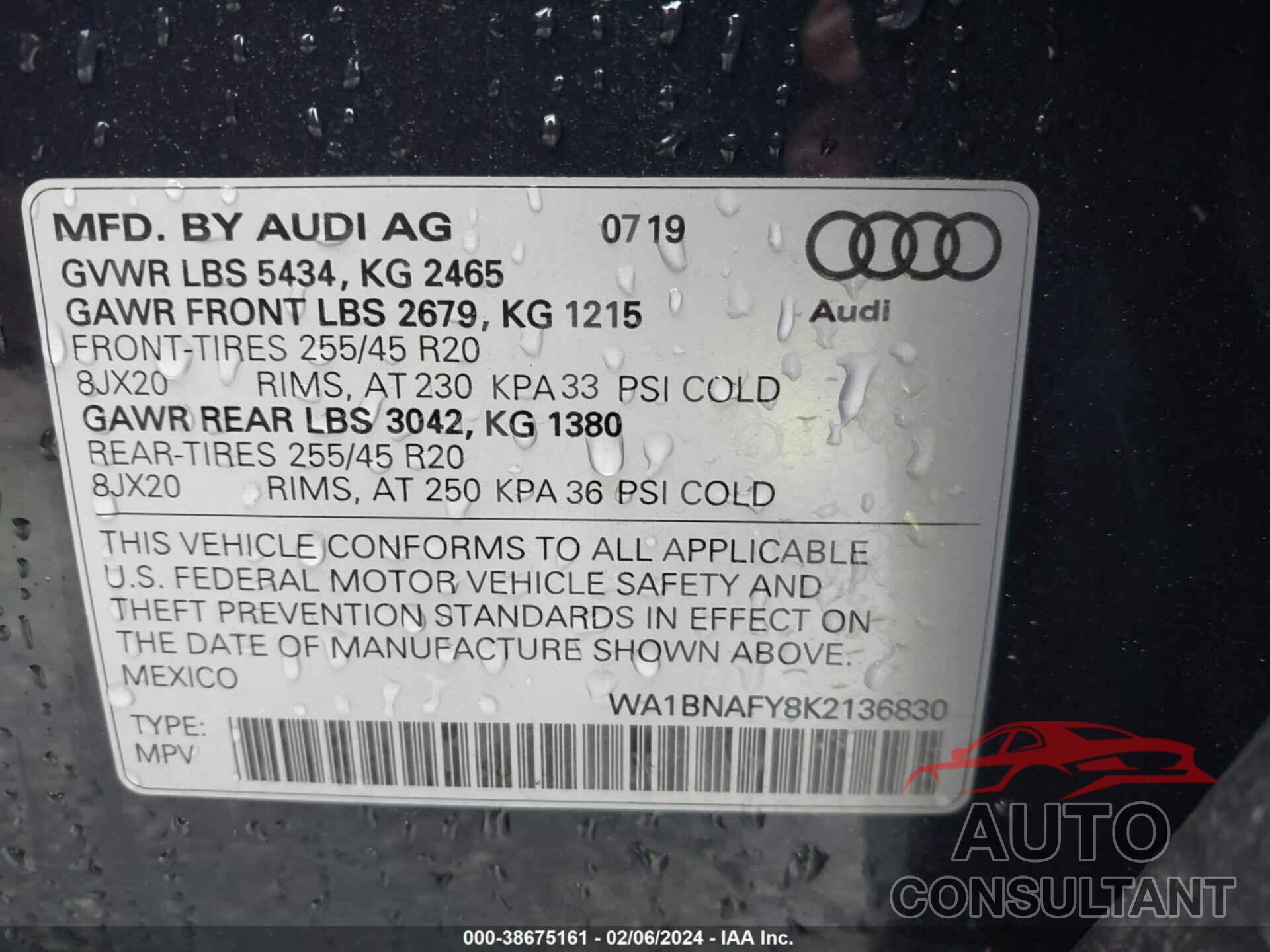 AUDI Q5 2019 - WA1BNAFY8K2136830