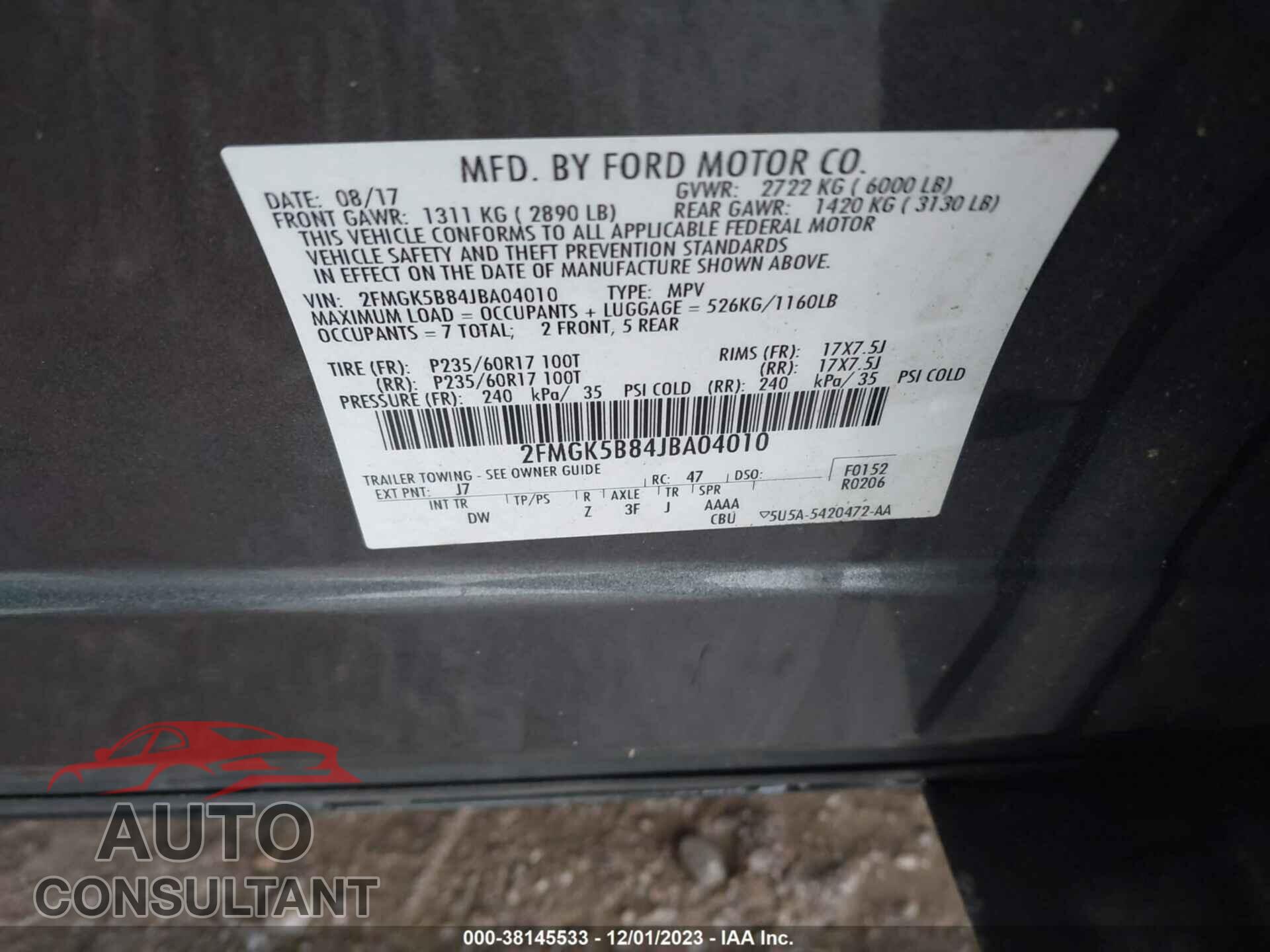 FORD FLEX 2018 - 2FMGK5B84JBA04010