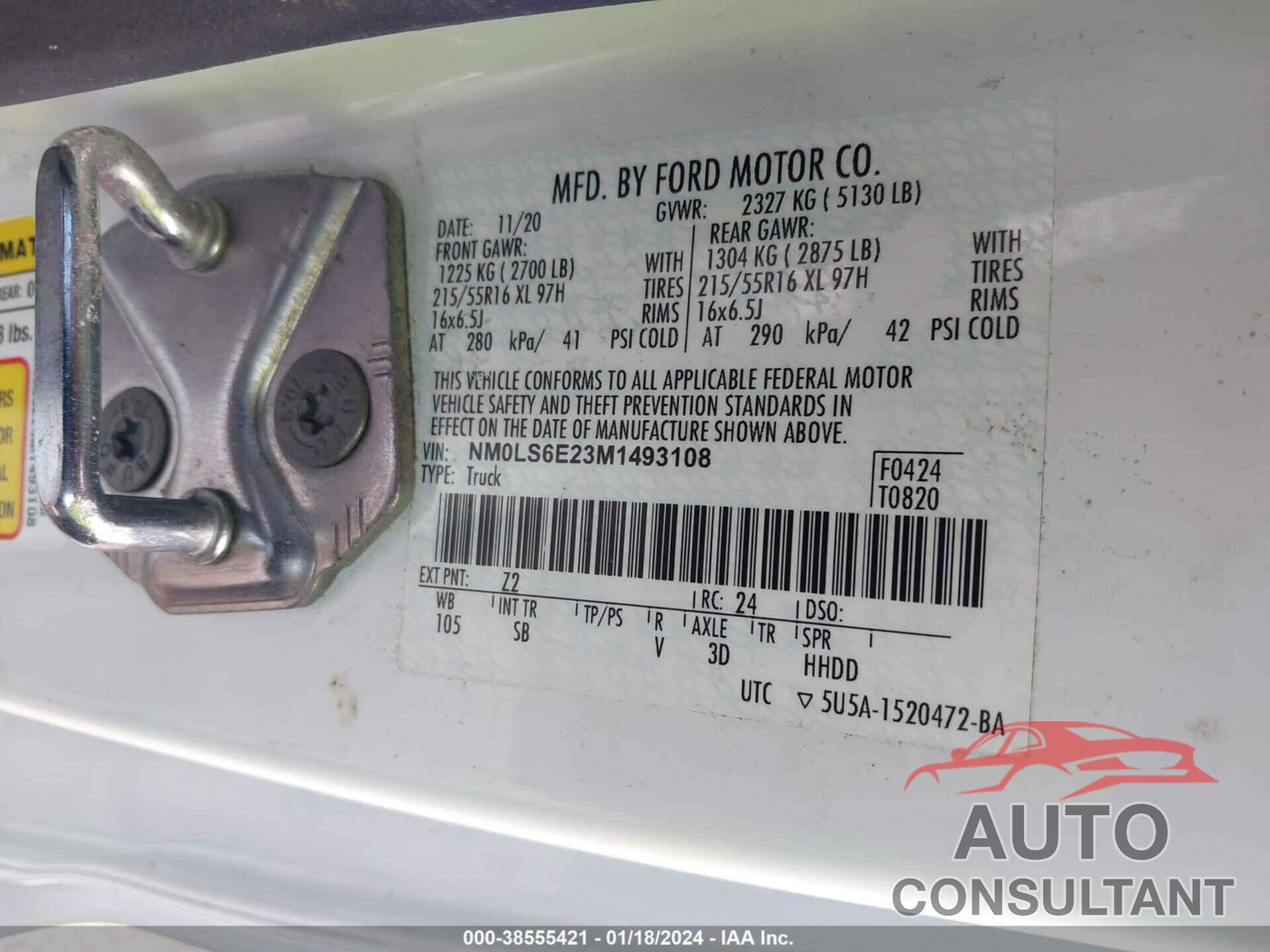 FORD TRANSIT CONNECT 2021 - NM0LS6E23M1493108