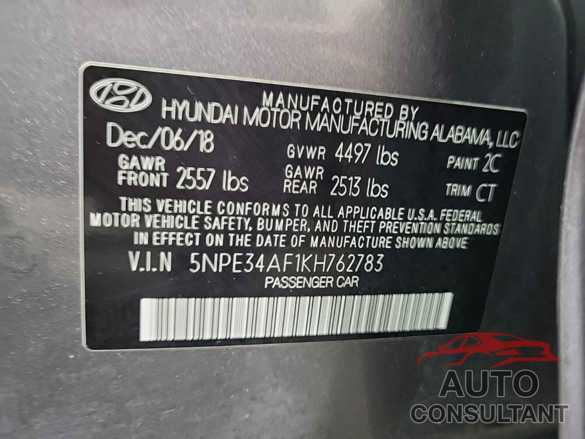 HYUNDAI SONATA 2019 - 5NPE34AF1KH762783