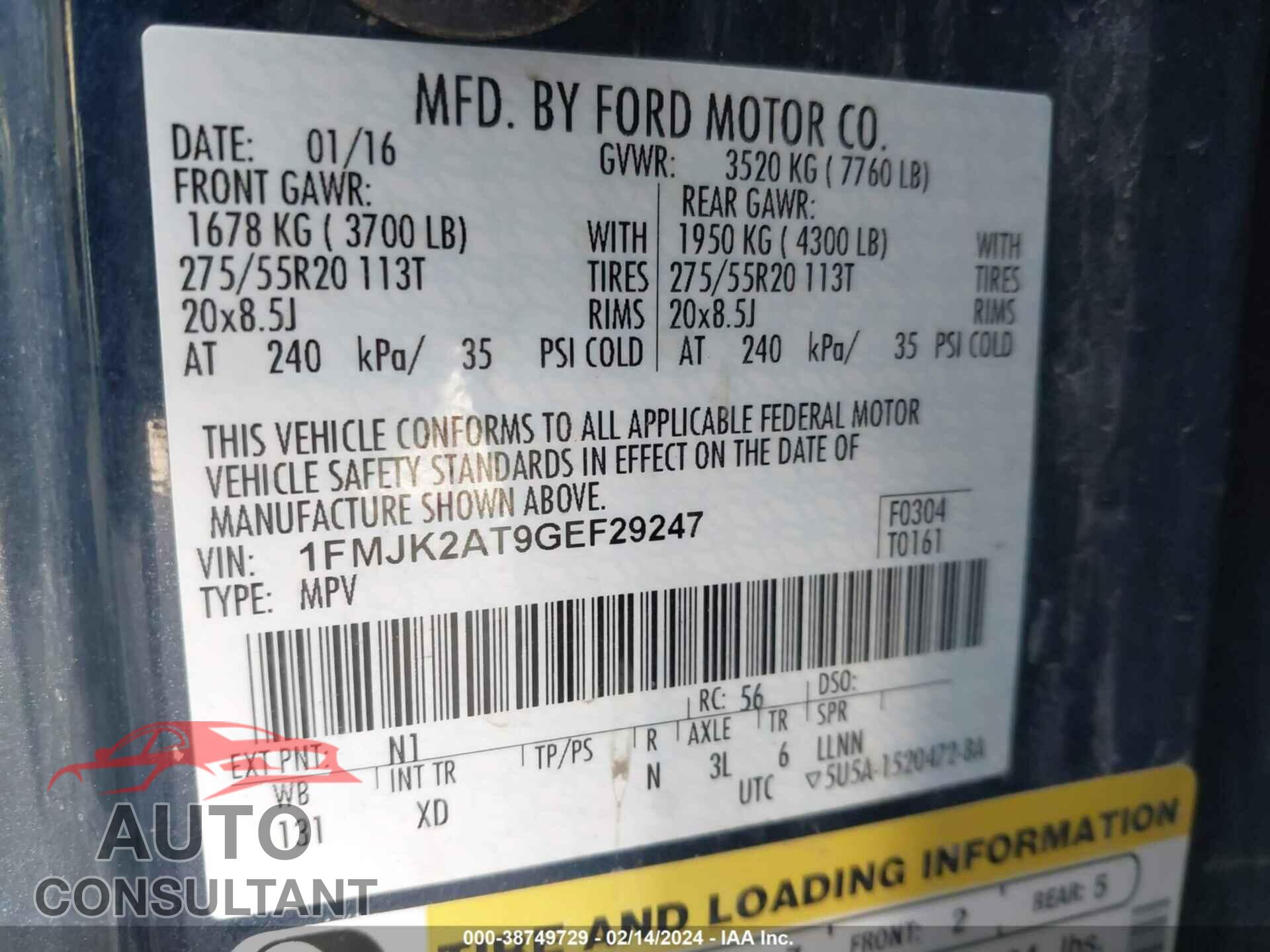 FORD EXPEDITION 2016 - 1FMJK2AT9GEF29247