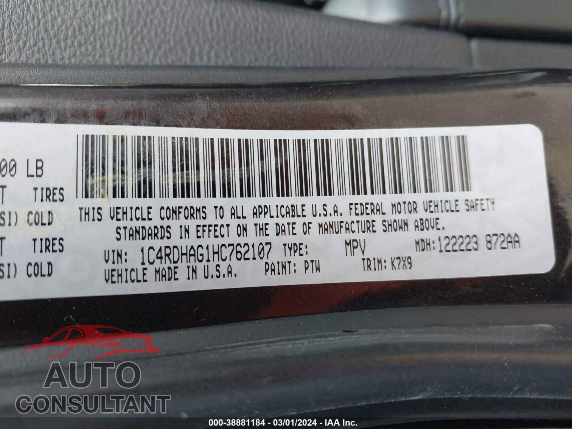 DODGE DURANGO 2017 - 1C4RDHAG1HC762107