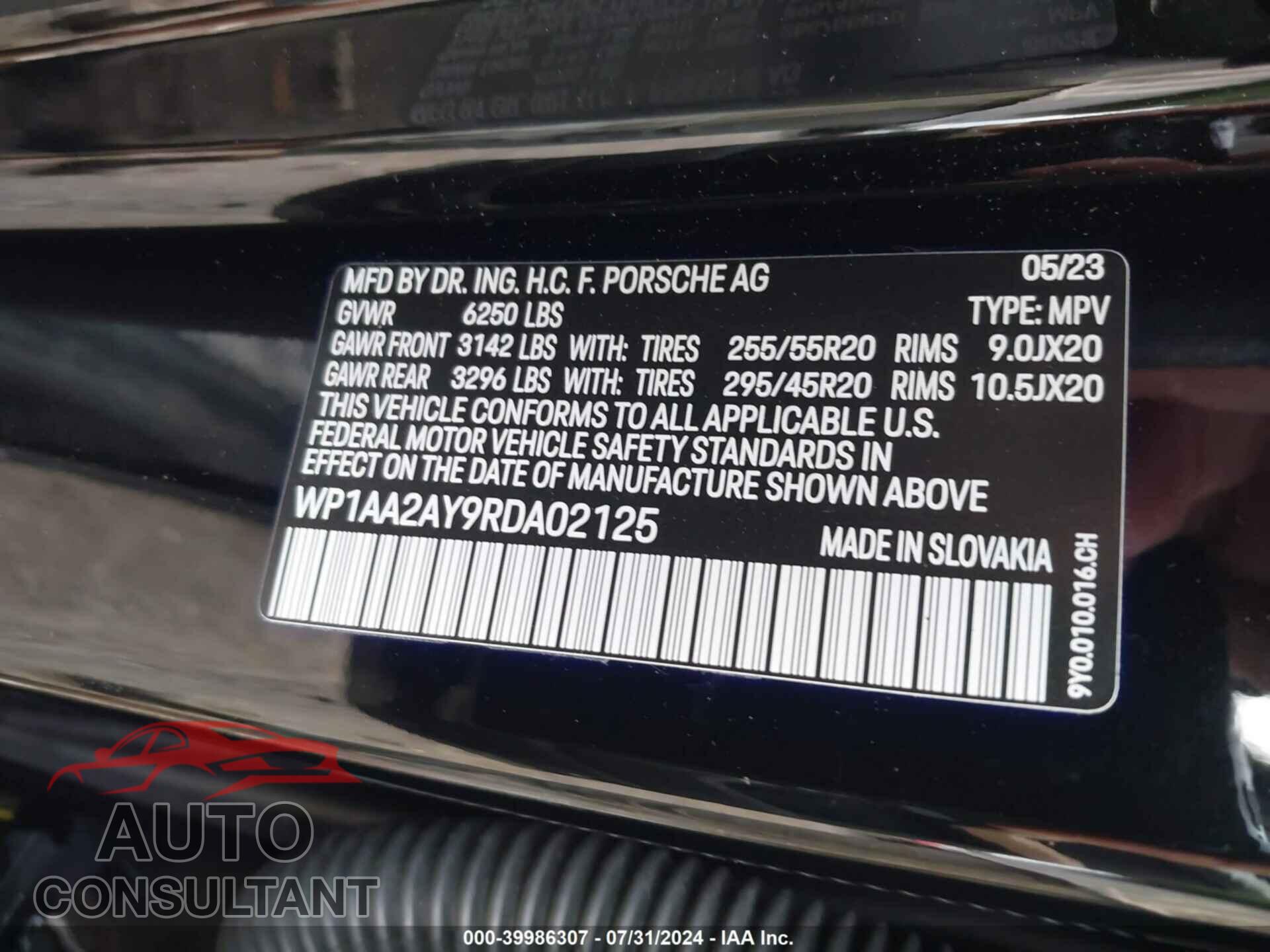 PORSCHE CAYENNE 2024 - WP1AA2AY9RDA02125