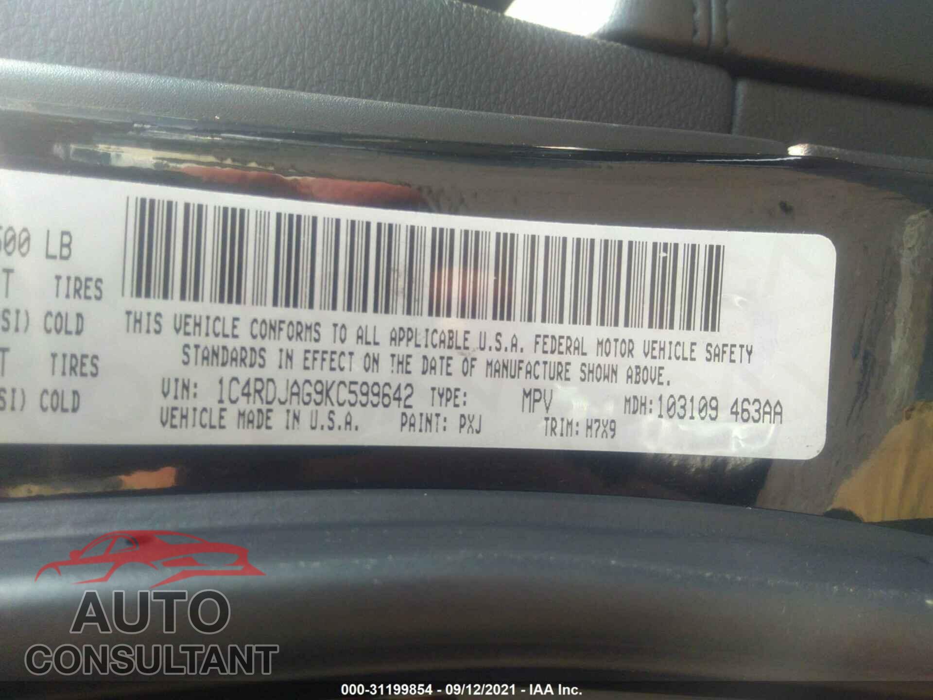 DODGE DURANGO 2019 - 1C4RDJAG9KC599642