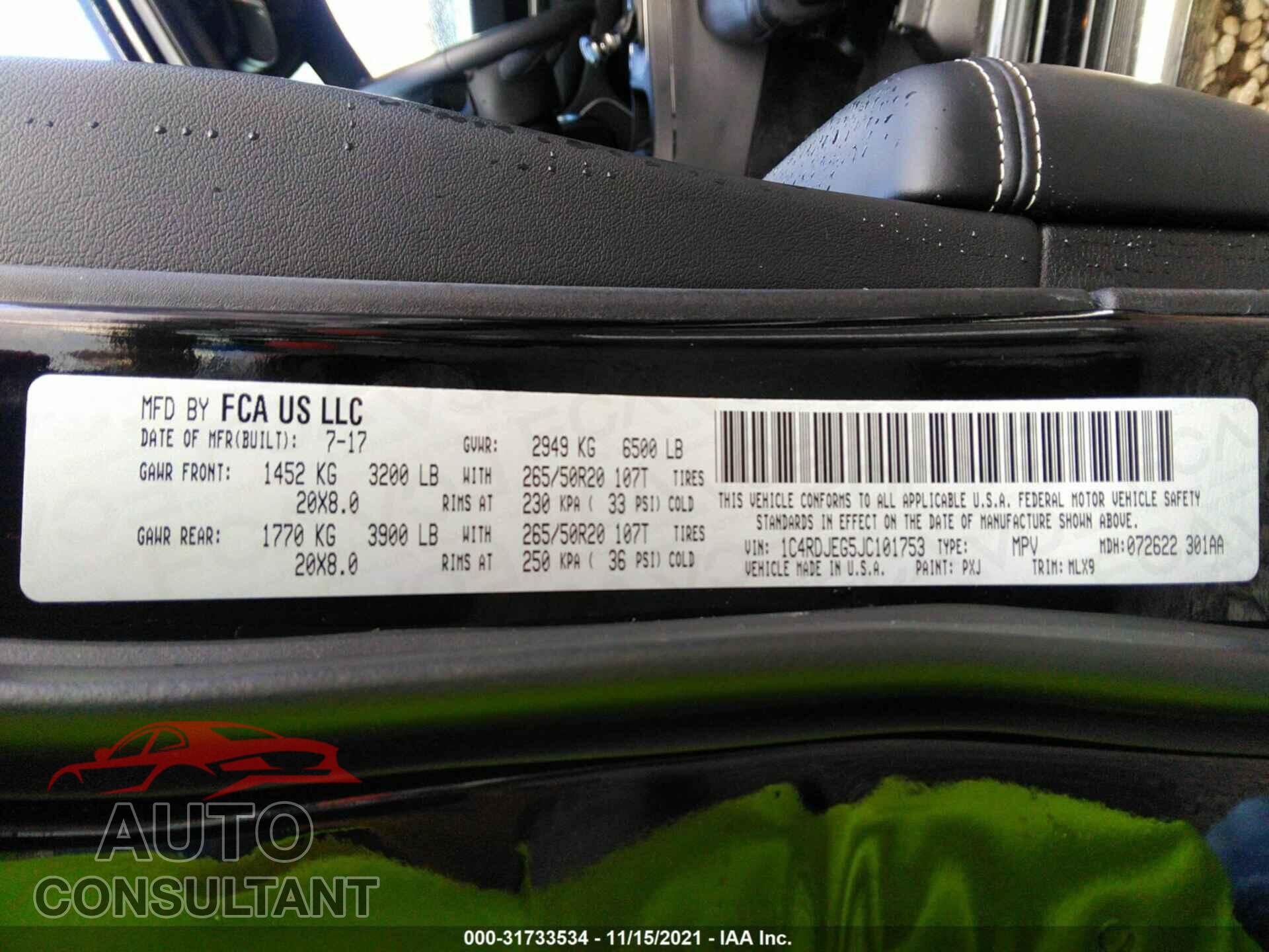DODGE DURANGO 2018 - 1C4RDJEG5JC101753