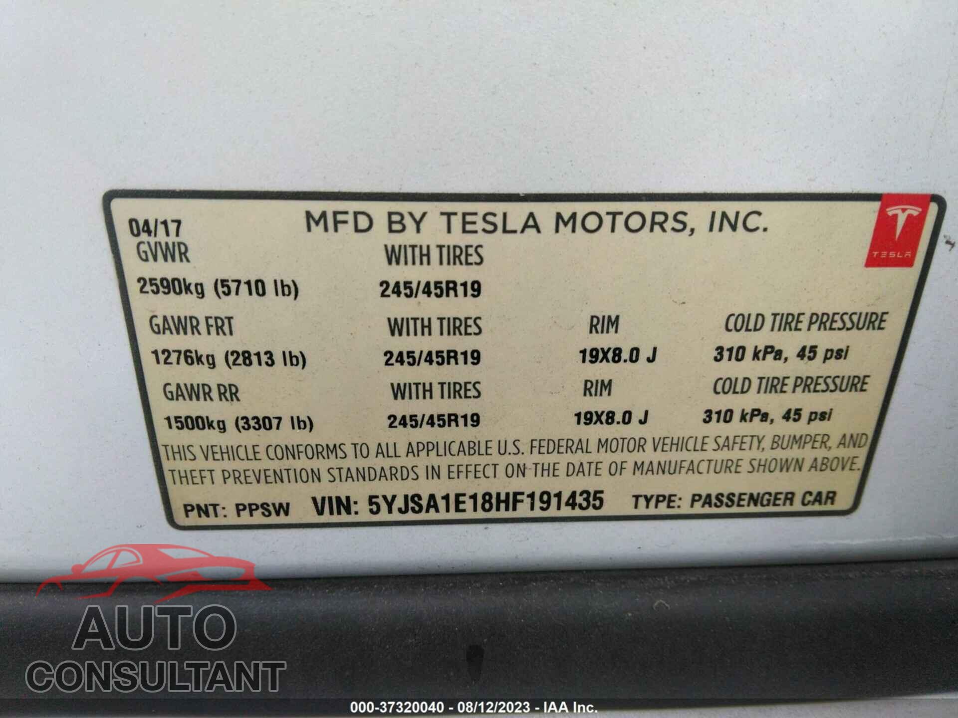 TESLA MODEL S 2017 - 5YJSA1E18HF191435