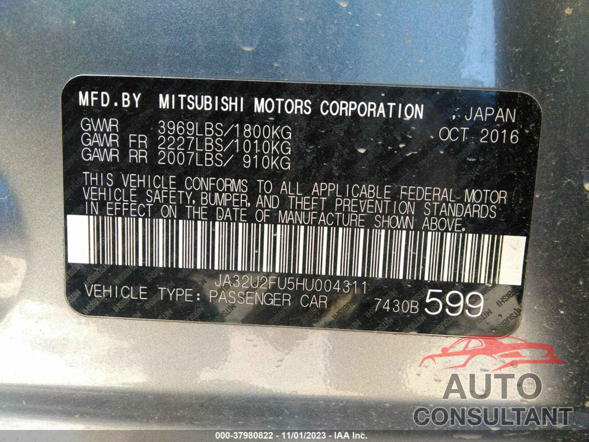 MITSUBISHI LANCER 2017 - JA32U2FU5HU004311