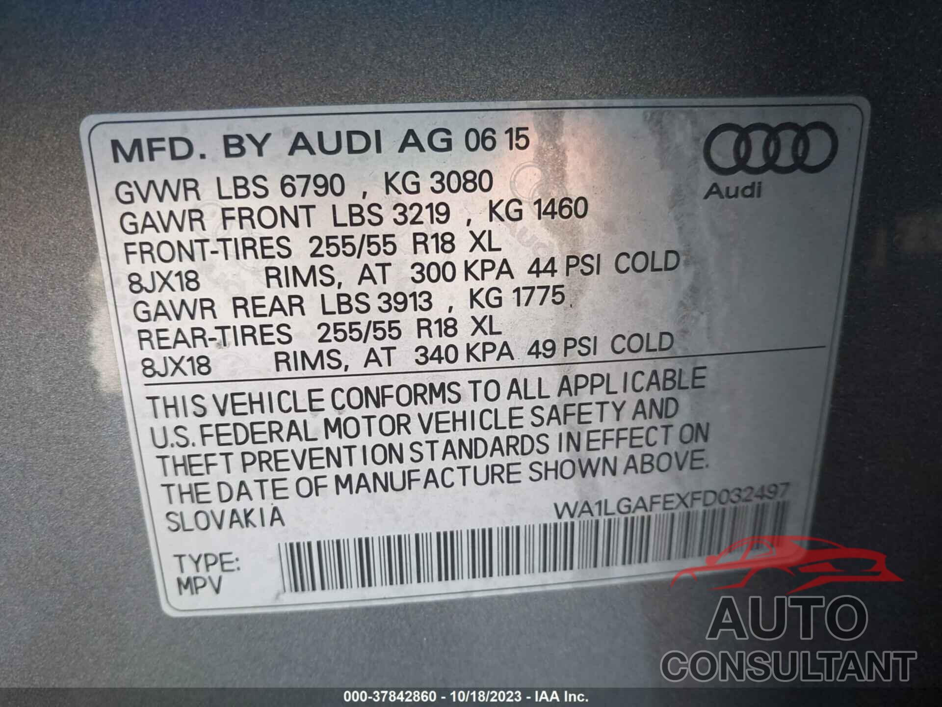 AUDI Q7 2015 - WA1LGAFEXFD032497