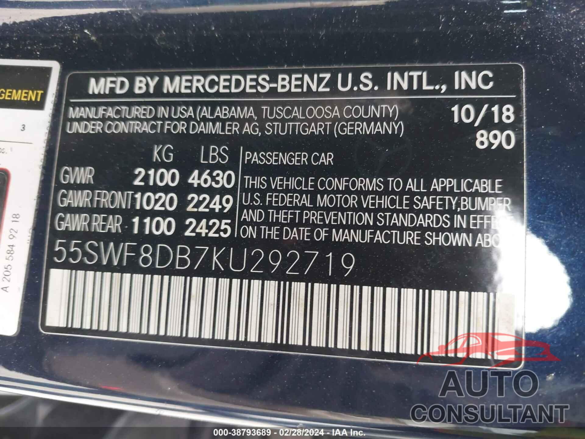 MERCEDES-BENZ C 300 2019 - 55SWF8DB7KU292719