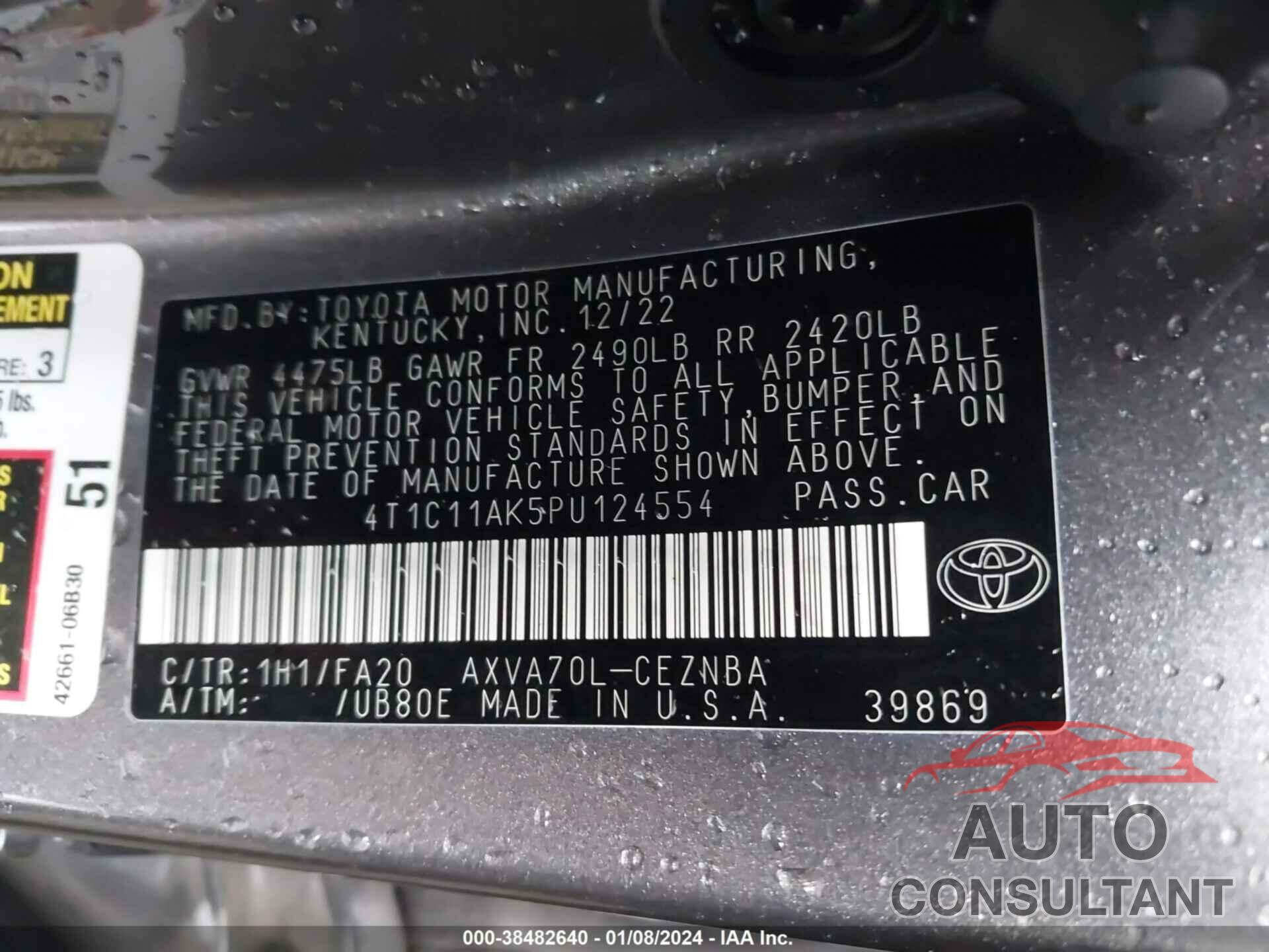 TOYOTA CAMRY 2023 - 4T1C11AK5PU124554