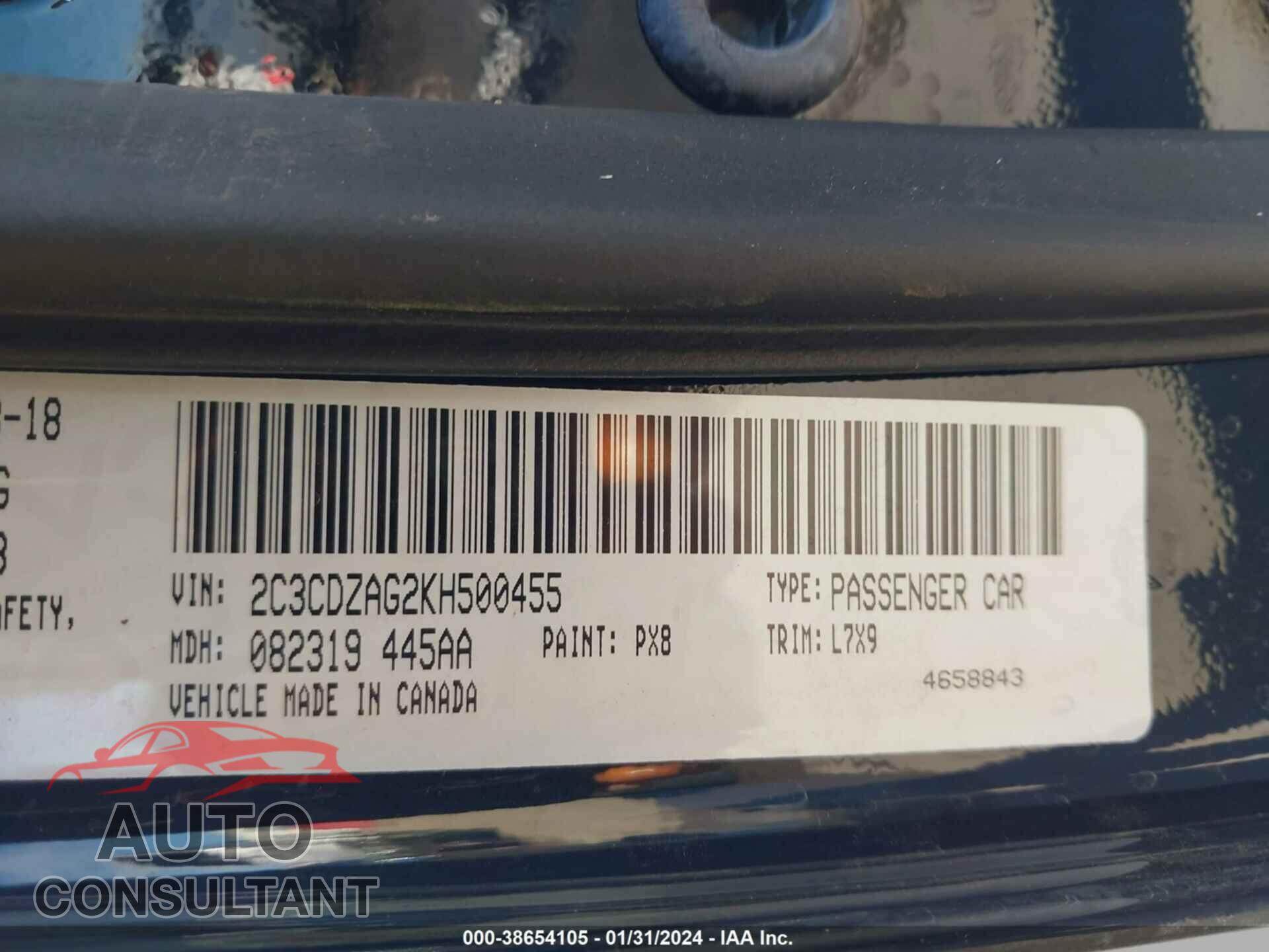 DODGE CHALLENGER 2019 - 2C3CDZAG2KH500455